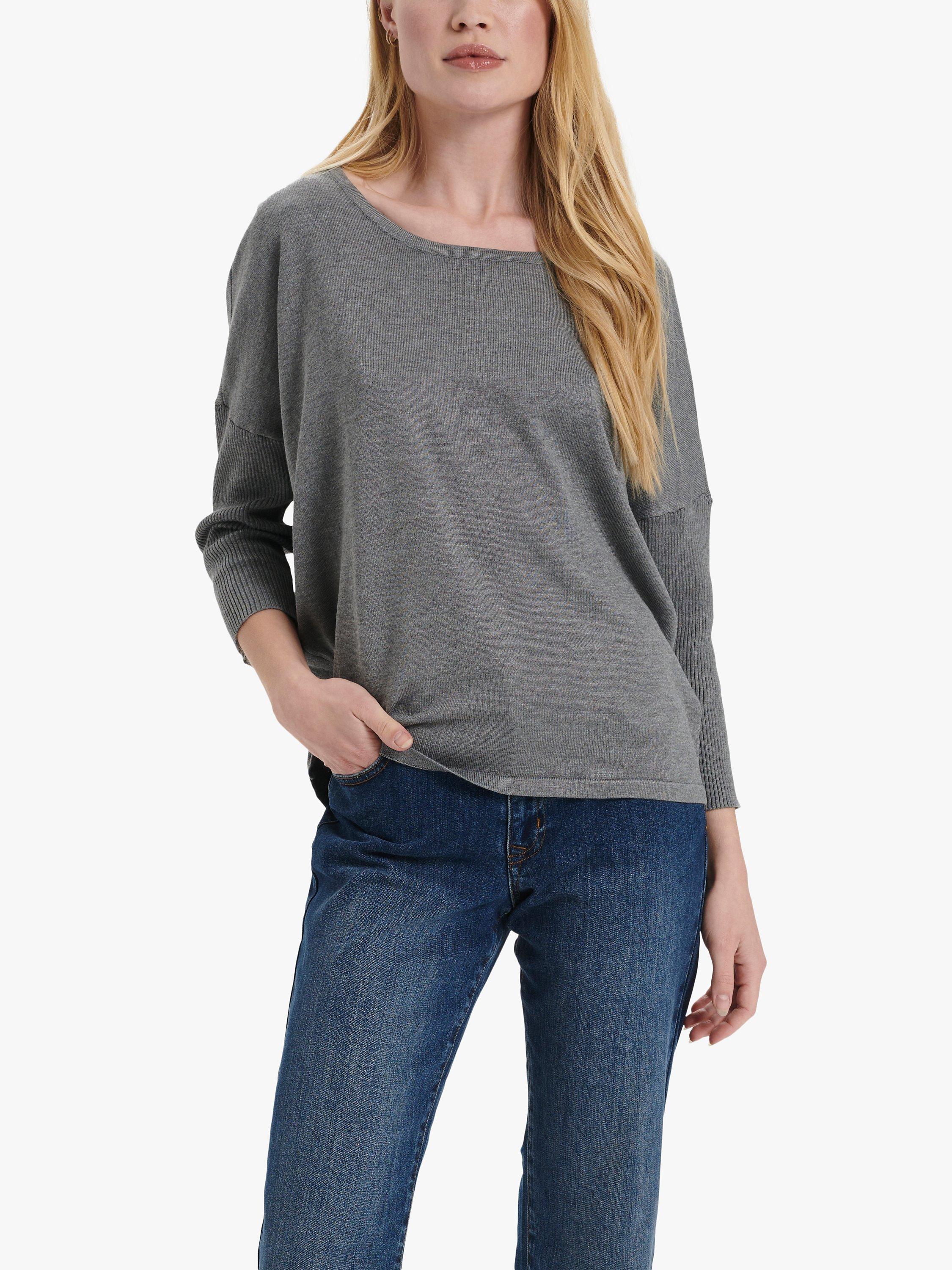 Product image 4 of 6, which shows Saint Tropez Mila Fine Knit Scoop Neck Jumper, Mist Grey Melange, XS