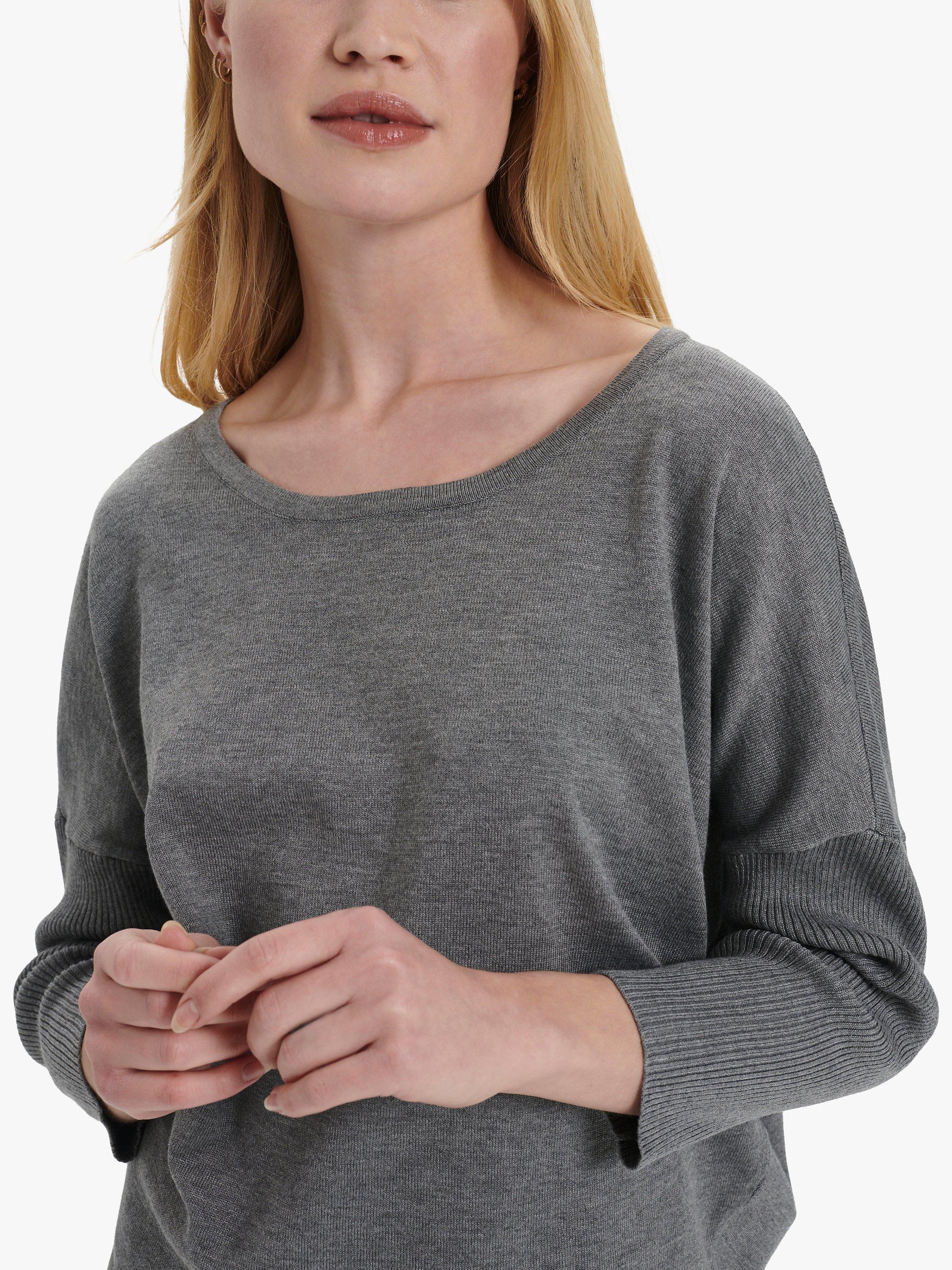 Product image 3 of 6, which shows Saint Tropez Mila Fine Knit Scoop Neck Jumper, Mist Grey Melange, XS
