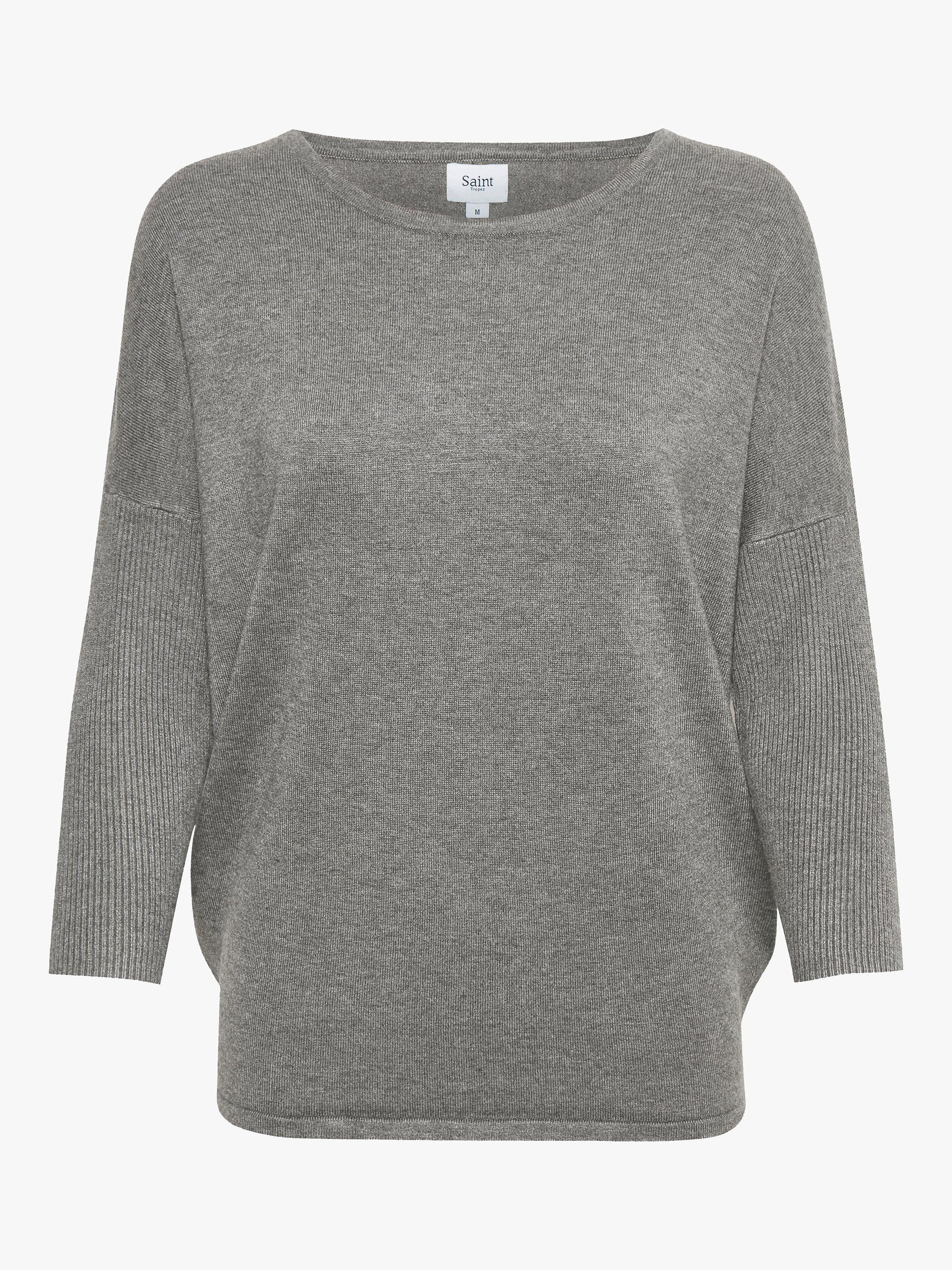 Product image 6 of 6, which shows Saint Tropez Mila Fine Knit Scoop Neck Jumper, Mist Grey Melange, XS