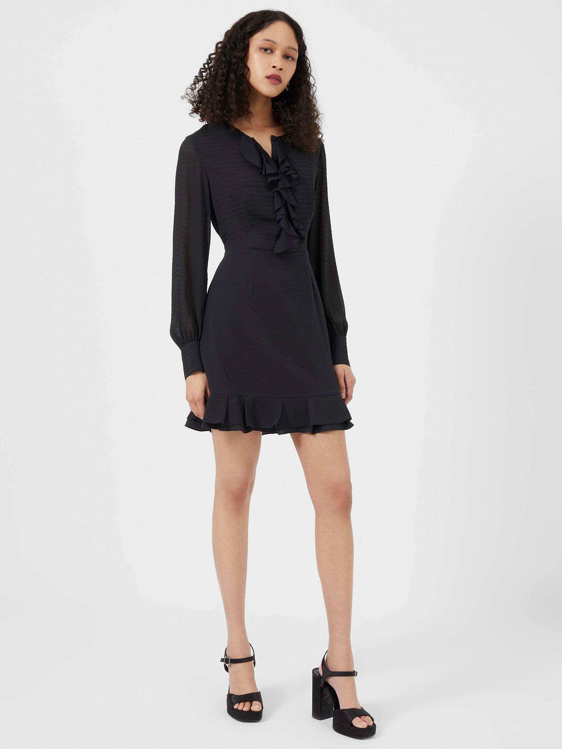 French Connection Anna Cora Pleat Ruffle Mini Dress, Moonless Night      
