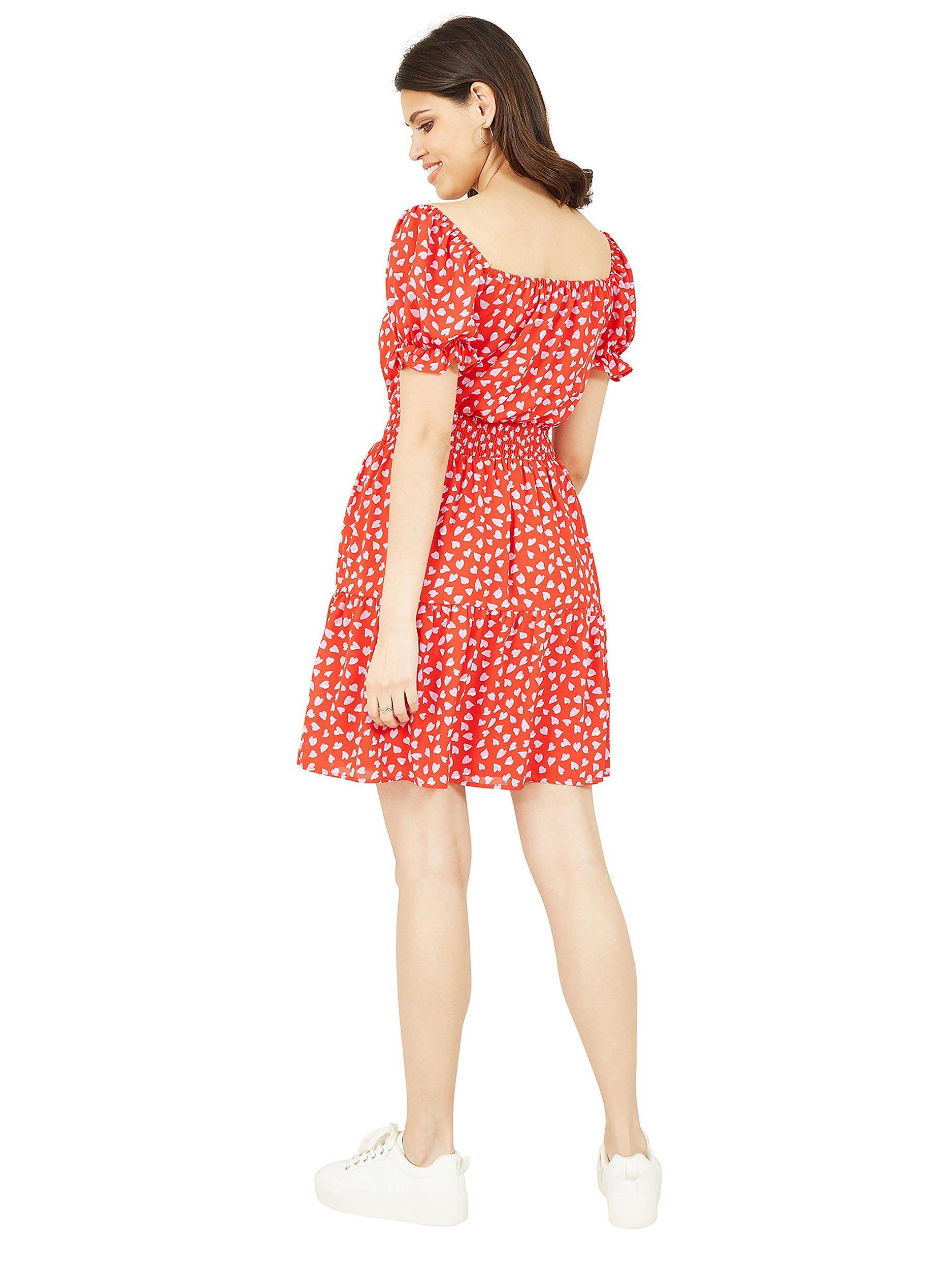 Product image 3 of 4, which shows Mela London Heart Print Bardot Skater Knee Length Dress, Hearts/Multi, 8