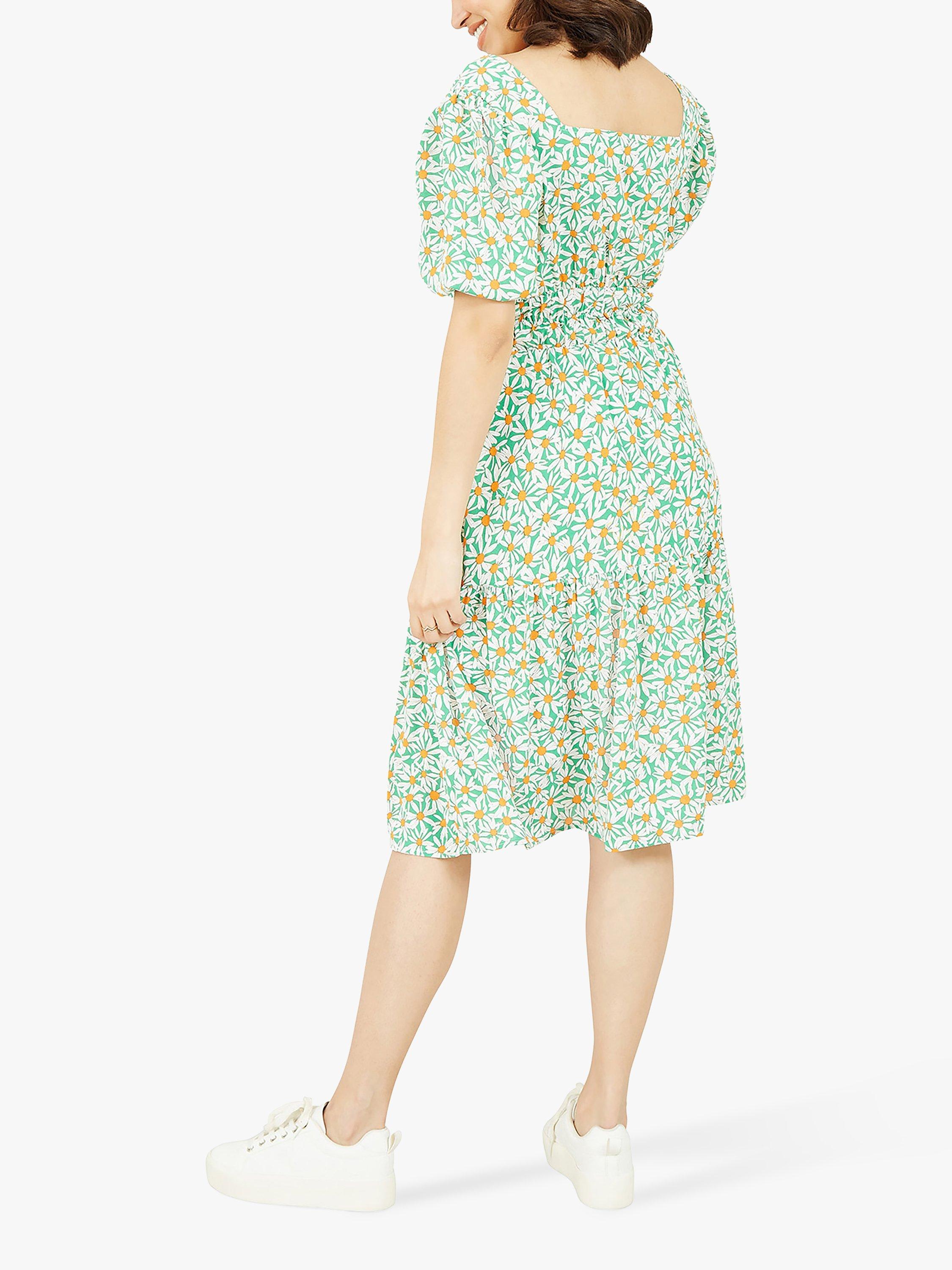 Product image 3 of 4, which shows Mela London Daisy Ruched Puff Sleeve Midi Dress, Green/Multi, 8