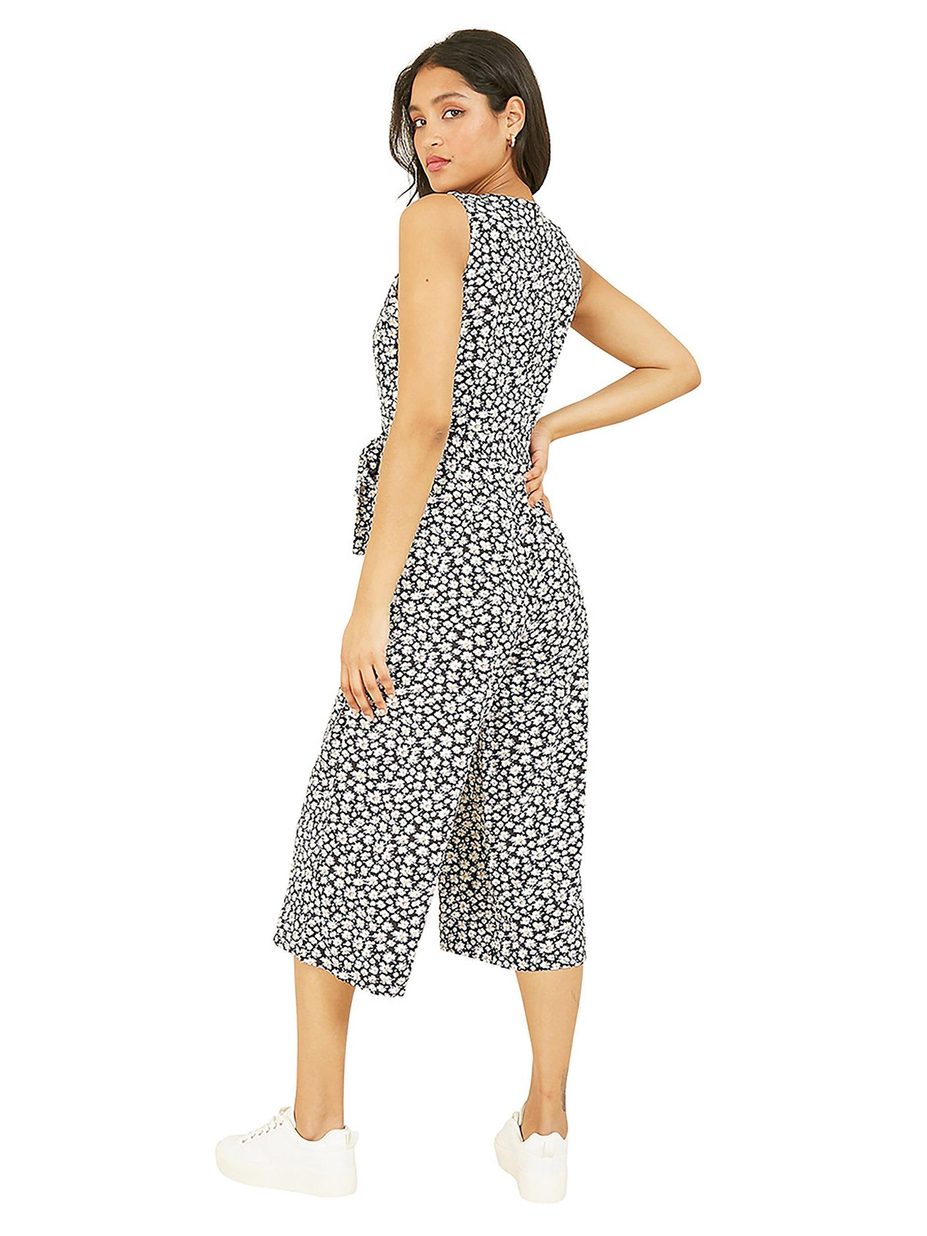 Product image 4 of 4, which shows Mela London Mela Ditsy Daisy Floral Print Culotte Jumpsuit, Black, 8