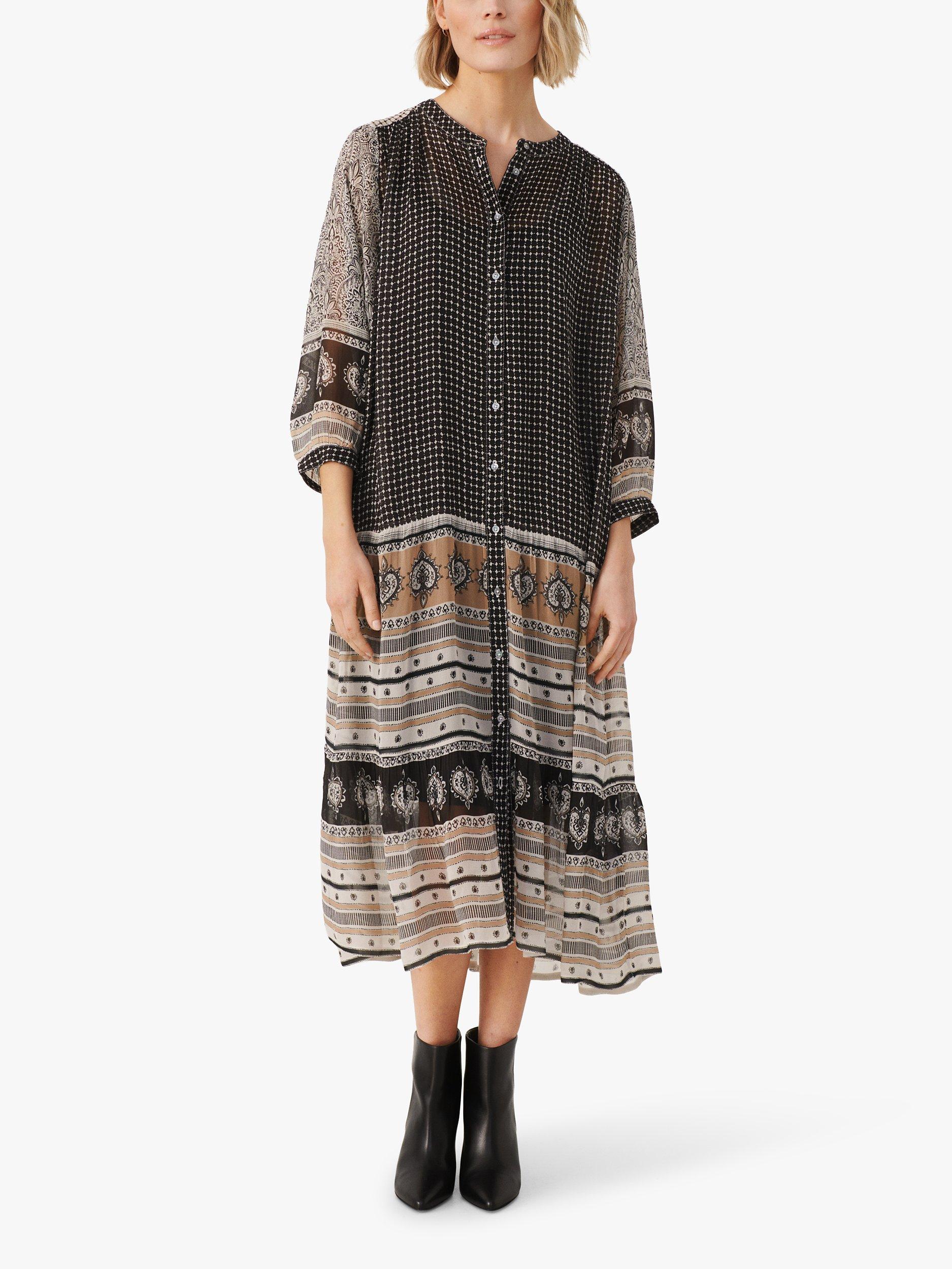 Part Two Orkide Border Print Midi Dress, Black/Multi