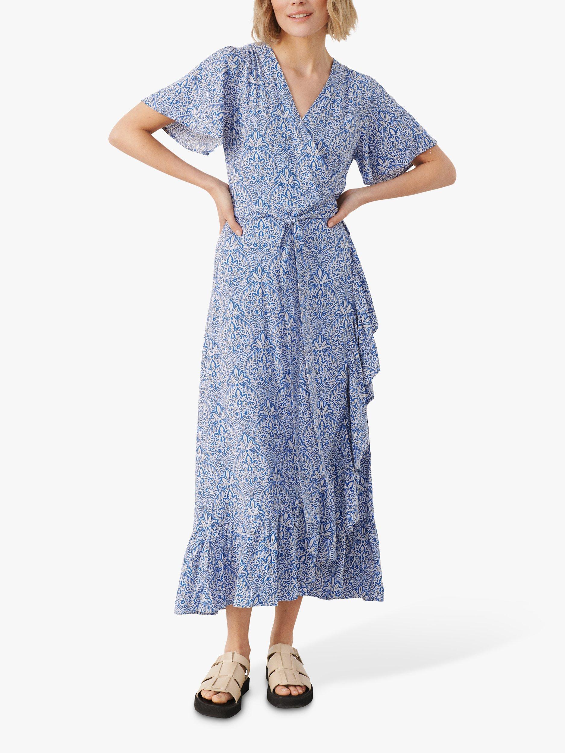 Part Two Clarina Short Sleeve Ruffle Wrap Midi Dress, Beaucoup Blue 