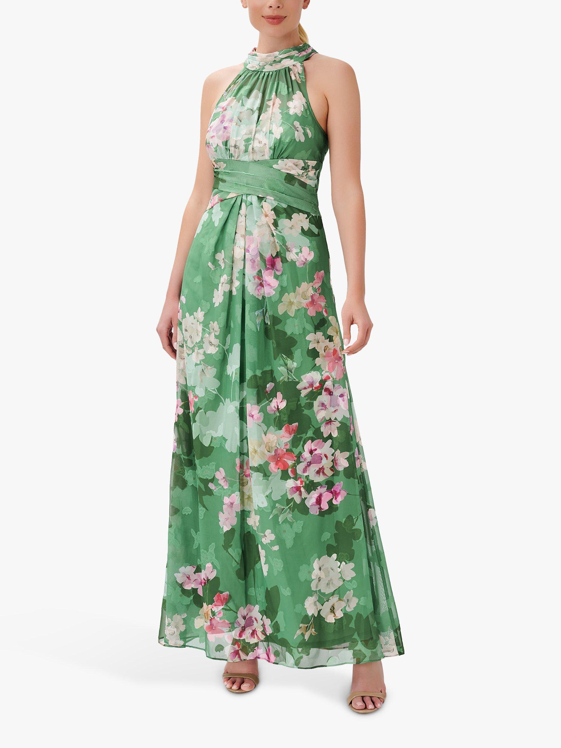 Adrianna Papell Floral Halterneck Maxi Dress, Green/Multi