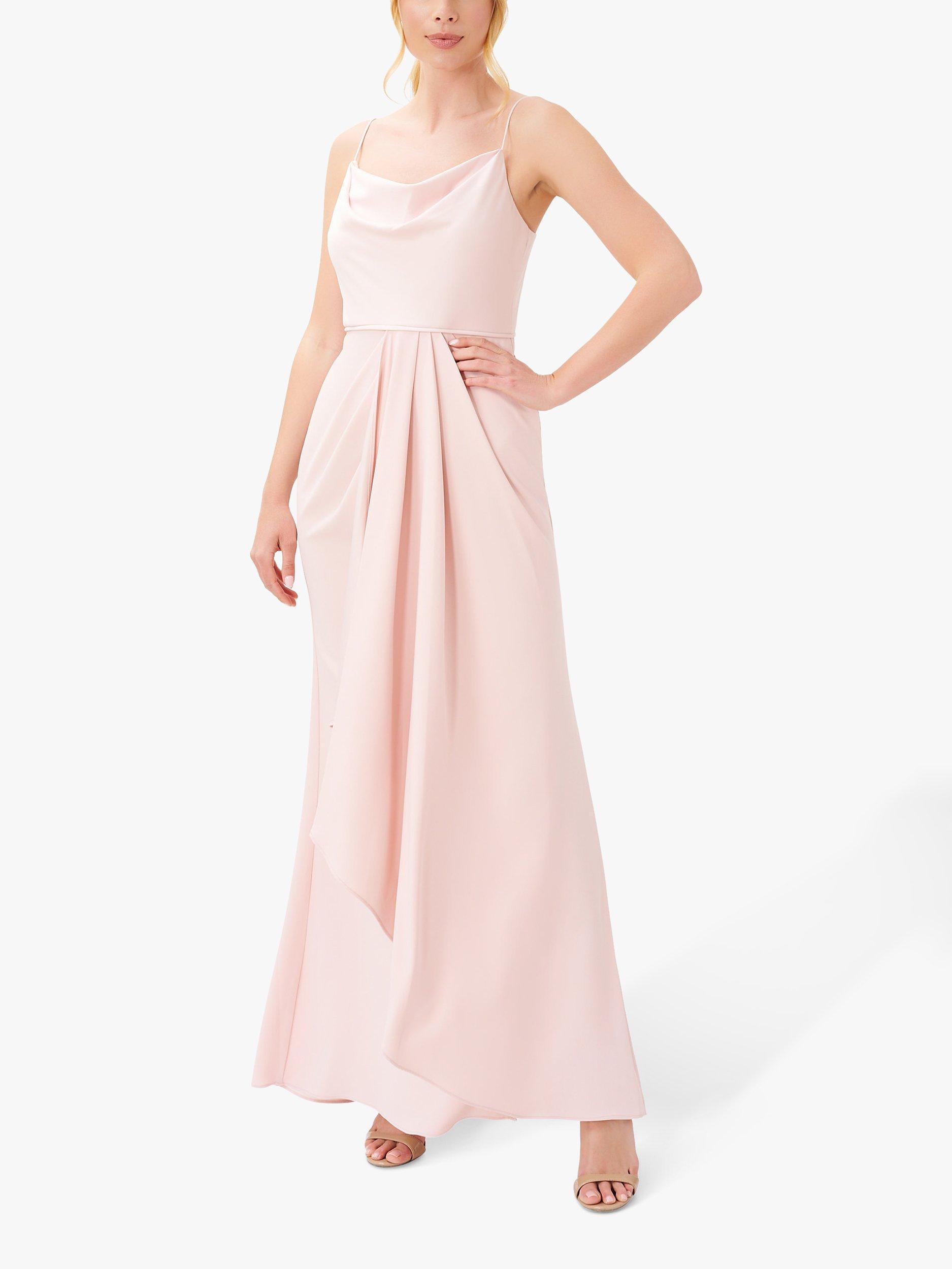 Adrianna Papell Satin Crepe Cascade Ruffle Maxi Dress, Light Shell