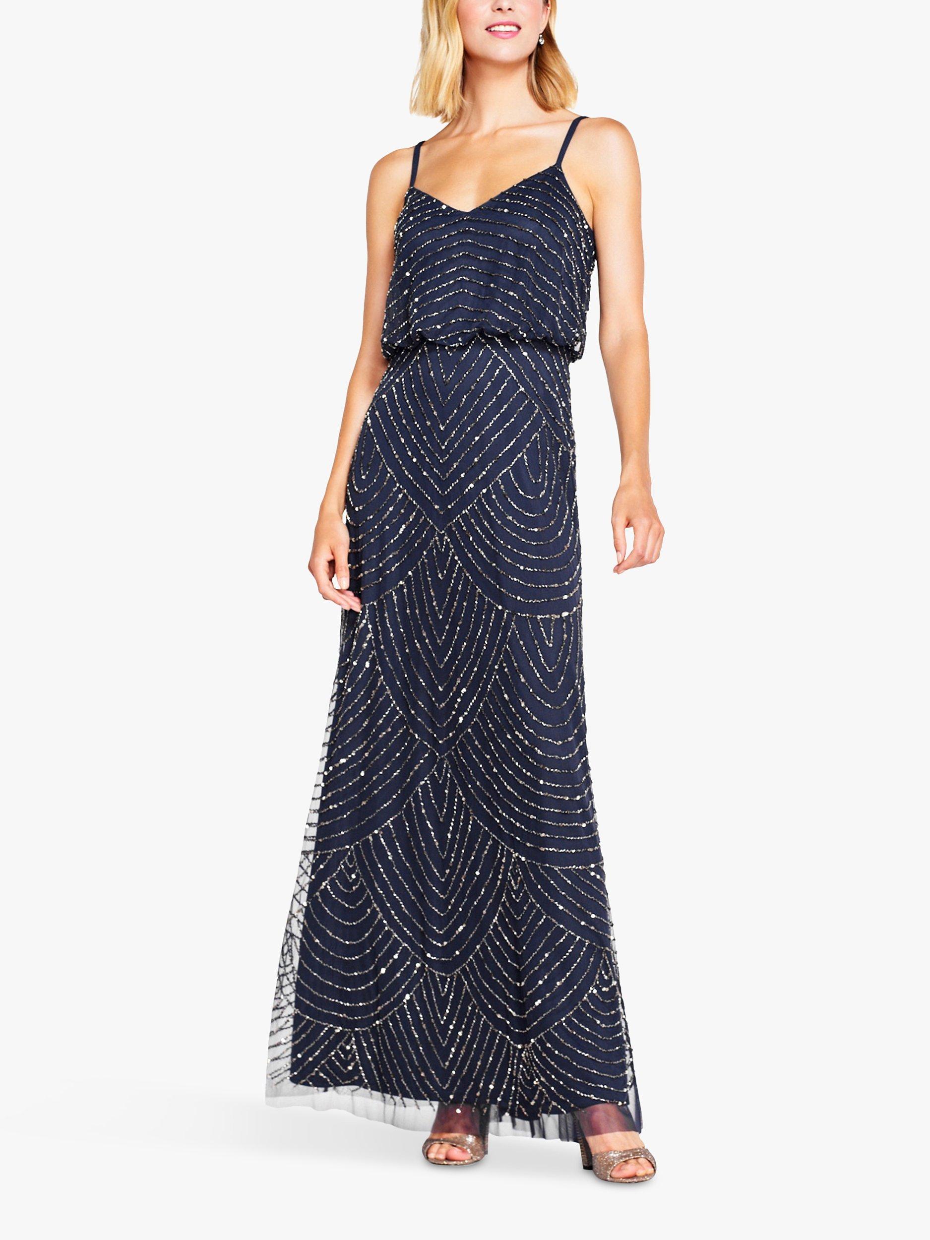 Adrianna Papell Scallop Bead Spaghetti Strap Maxi Dress, Navy
