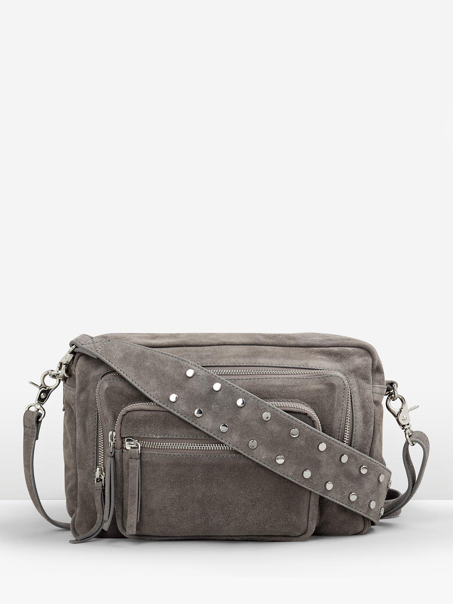 HUSH Angelina Stud Detail Suede Shoulder Bag, Charcoal