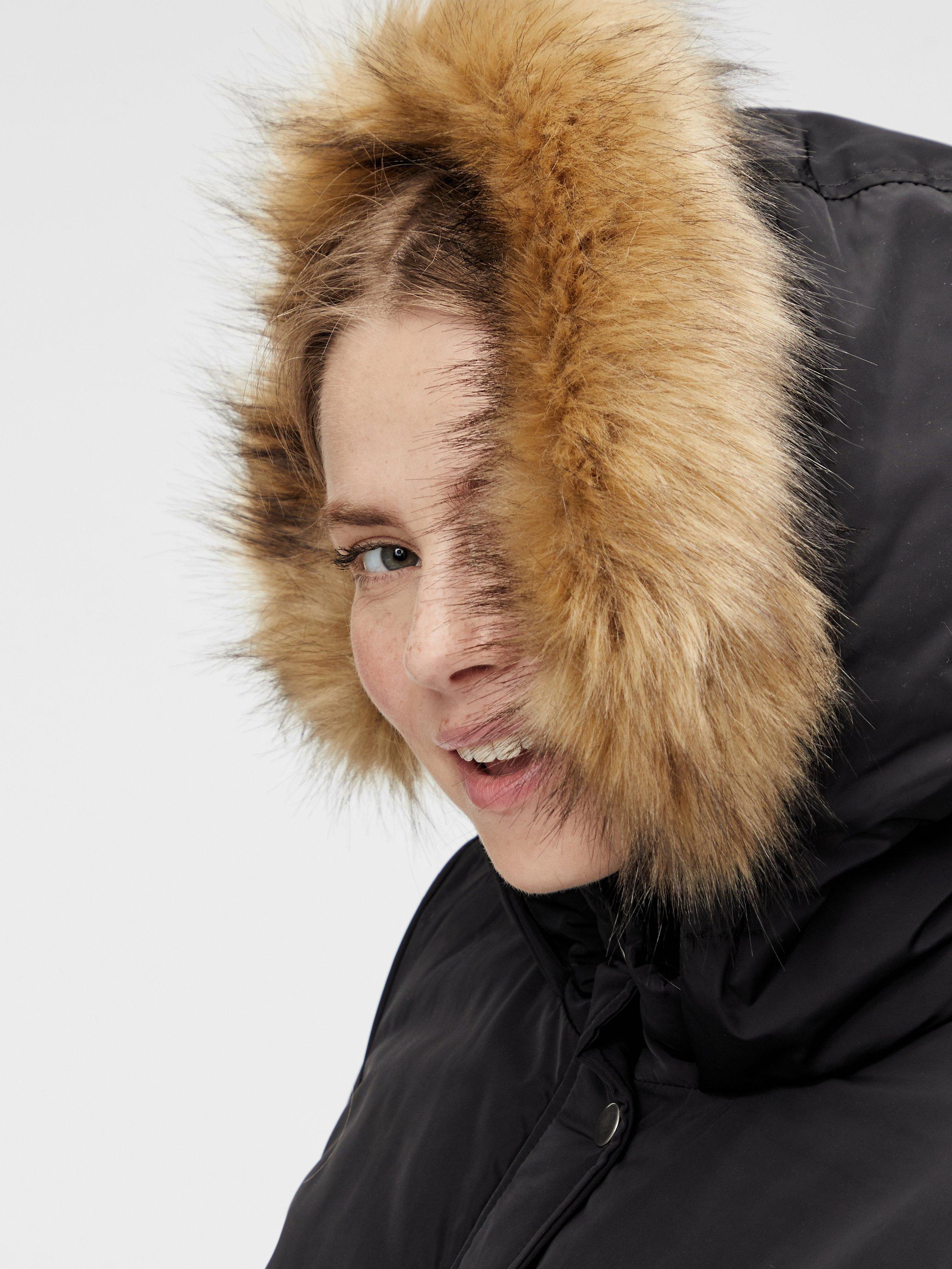 Product image 4 of 5, which shows Mamalicious Macy Faux Fur Hood Parka Maternity Coat, Black, S