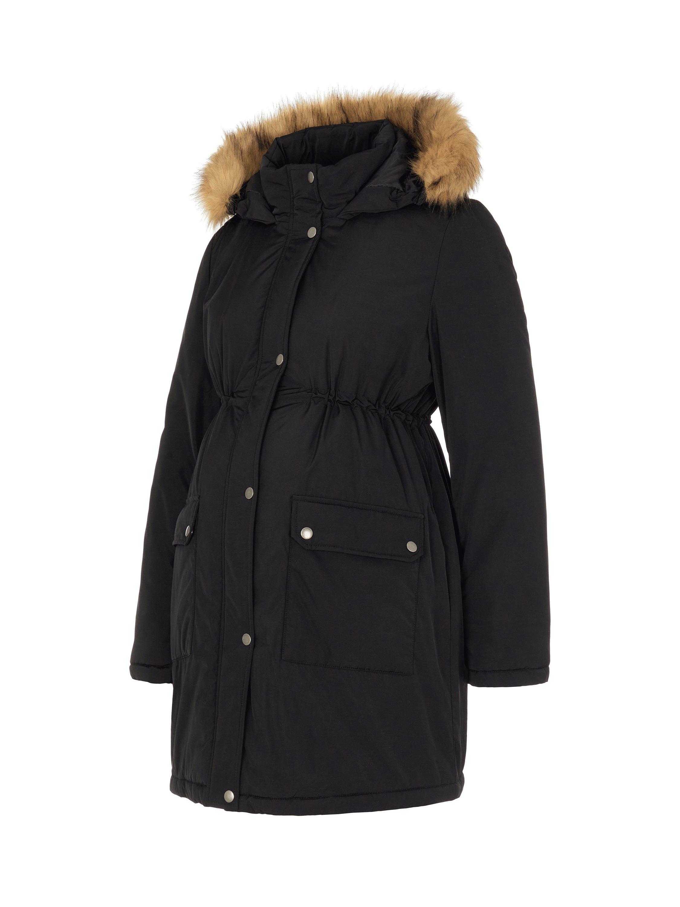 Product image 5 of 5, which shows Mamalicious Macy Faux Fur Hood Parka Maternity Coat, Black, S