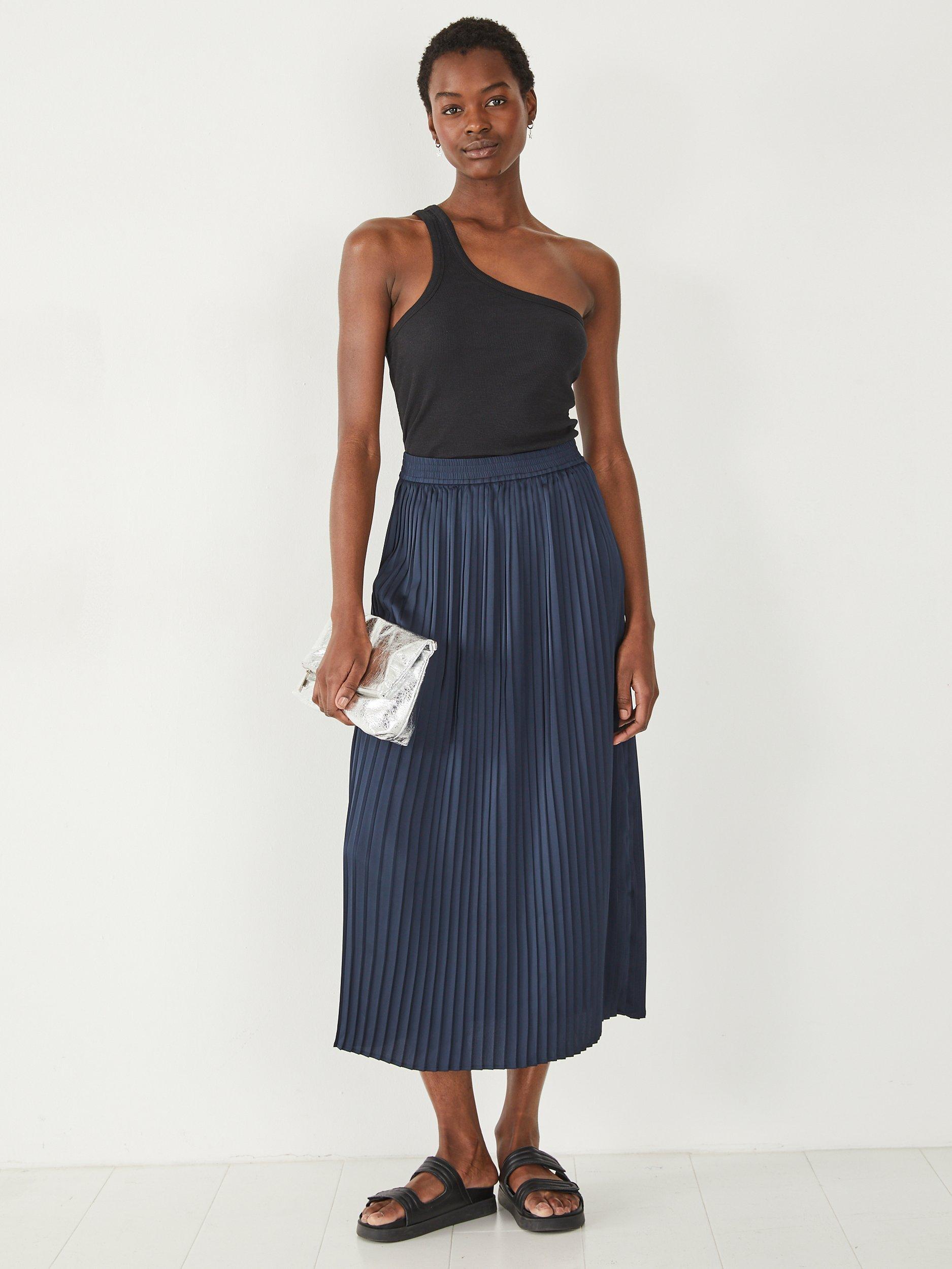 HUSH Alea Pleated Satin Maxi Skirt, Navy