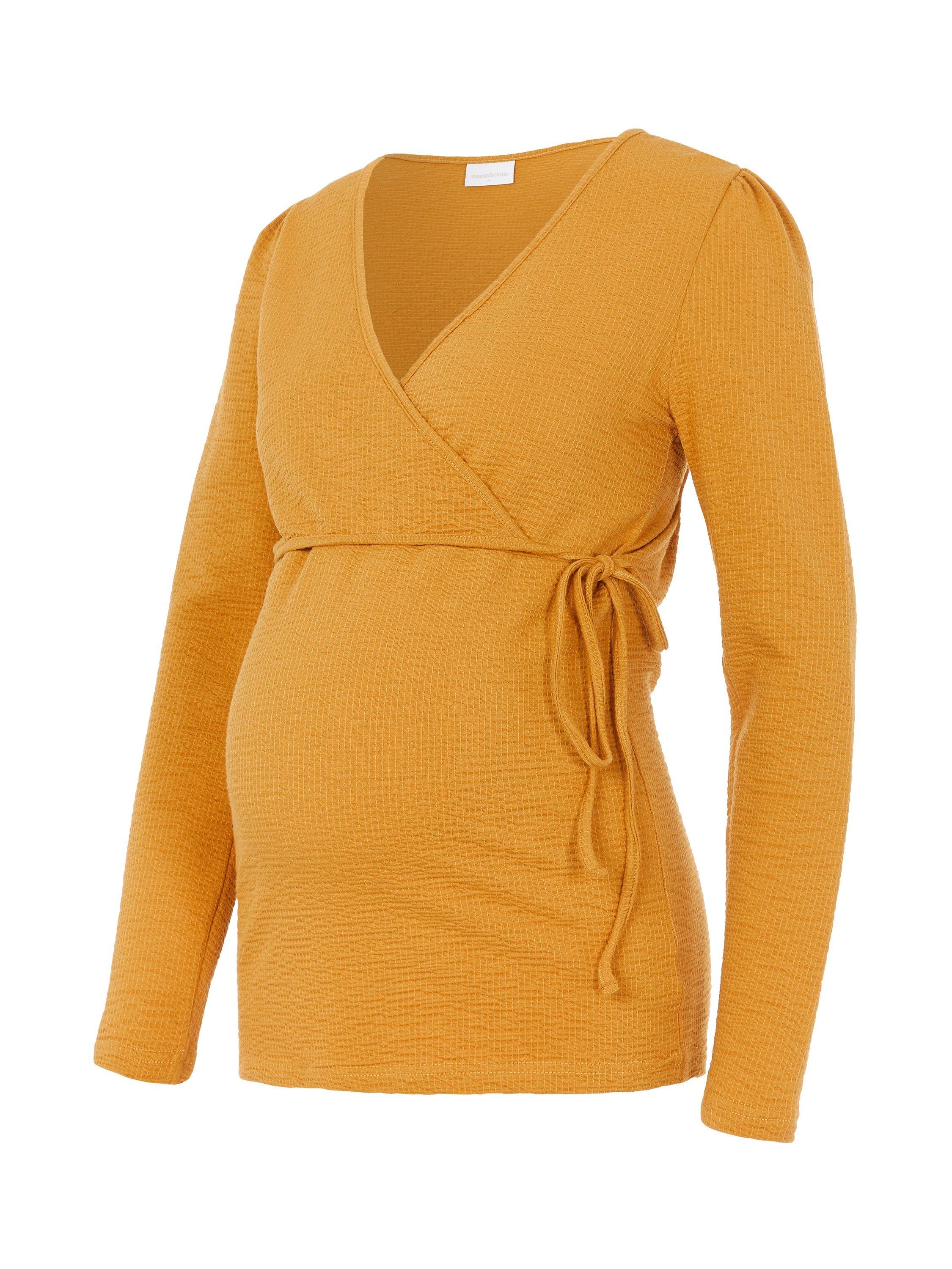 Product image 1 of 1, which shows Mamalicious Asia Tess Wrap Maternity & Nursing Top, Honey Mustard, S