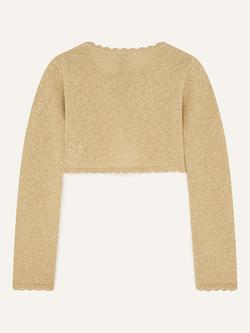 Monsoon Kids' Niamh Sparkle Cropped Scallop Edge Cardigan, Gold - view 2, Gold