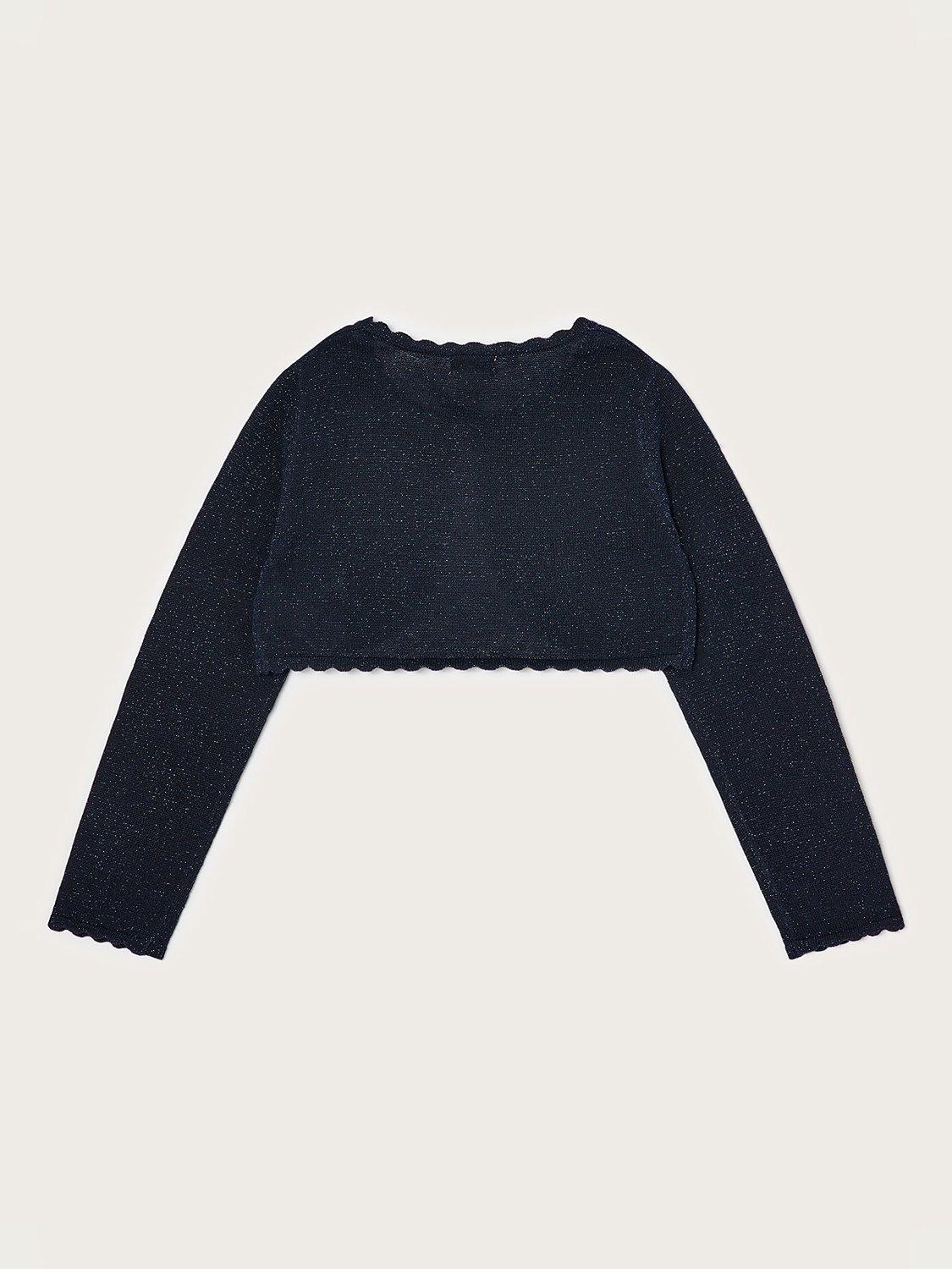 Product image 2 of 3, which shows Monsoon Kids' Niamh Sparkle Cardigan, Navy, 3-4 years