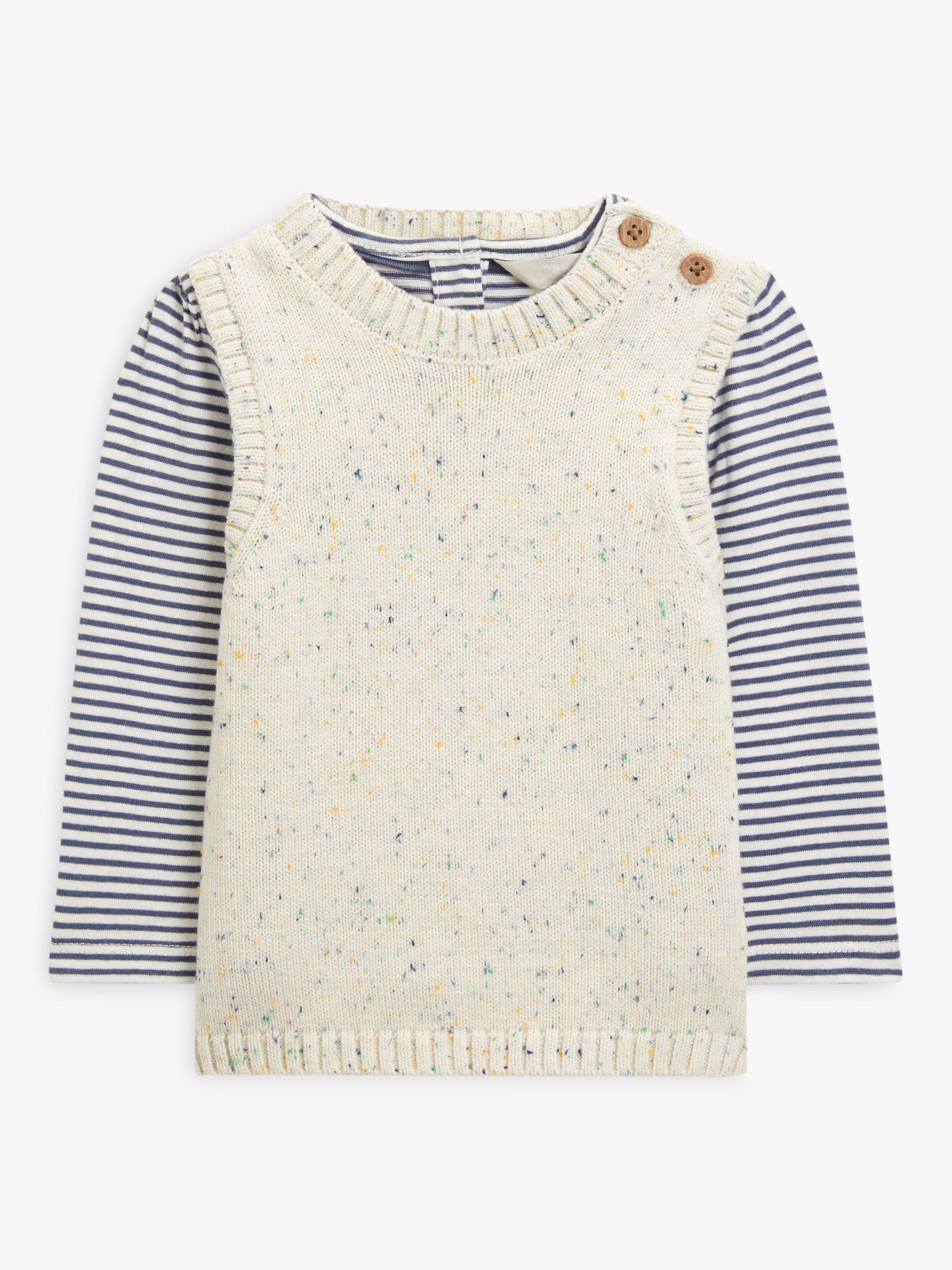 John Lewis Baby Long Sleeve Top & Knit Top Set, Neutral/Blue