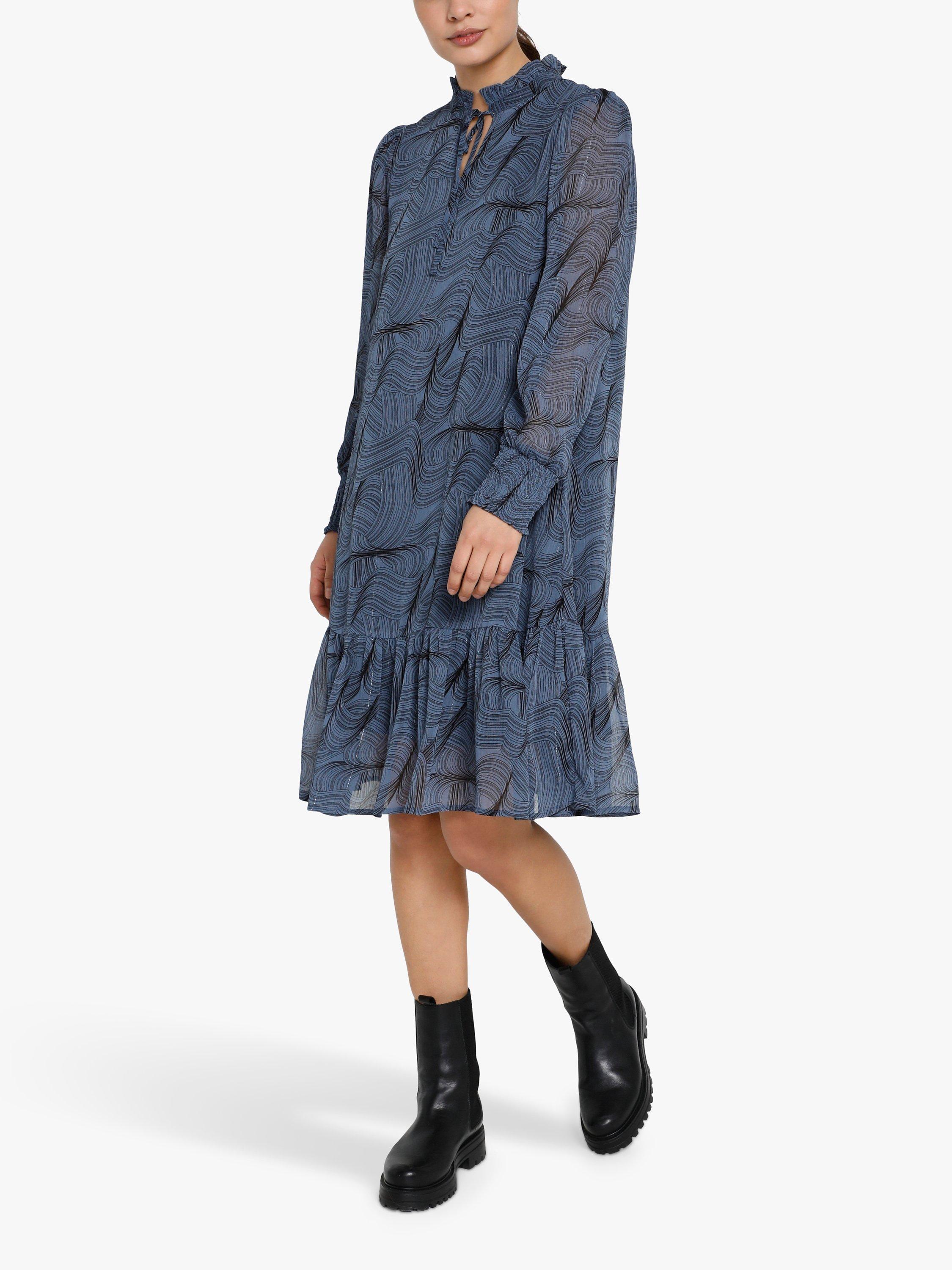 KAFFE Jema Abstract Print Tiered Dress, Infinity Blue 