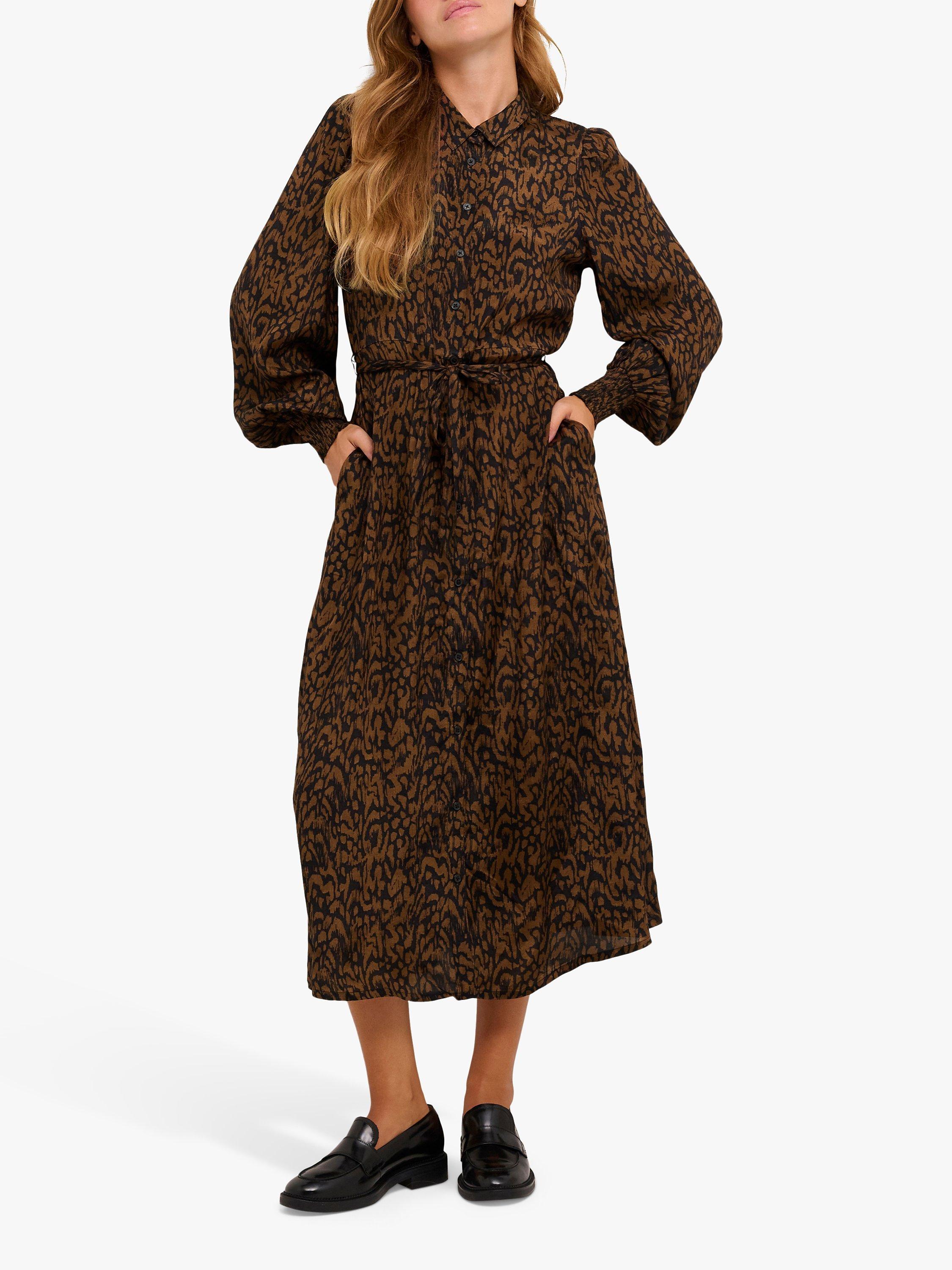 KAFFE Florina Floral Maxi Shirt Dress, Brown, 16