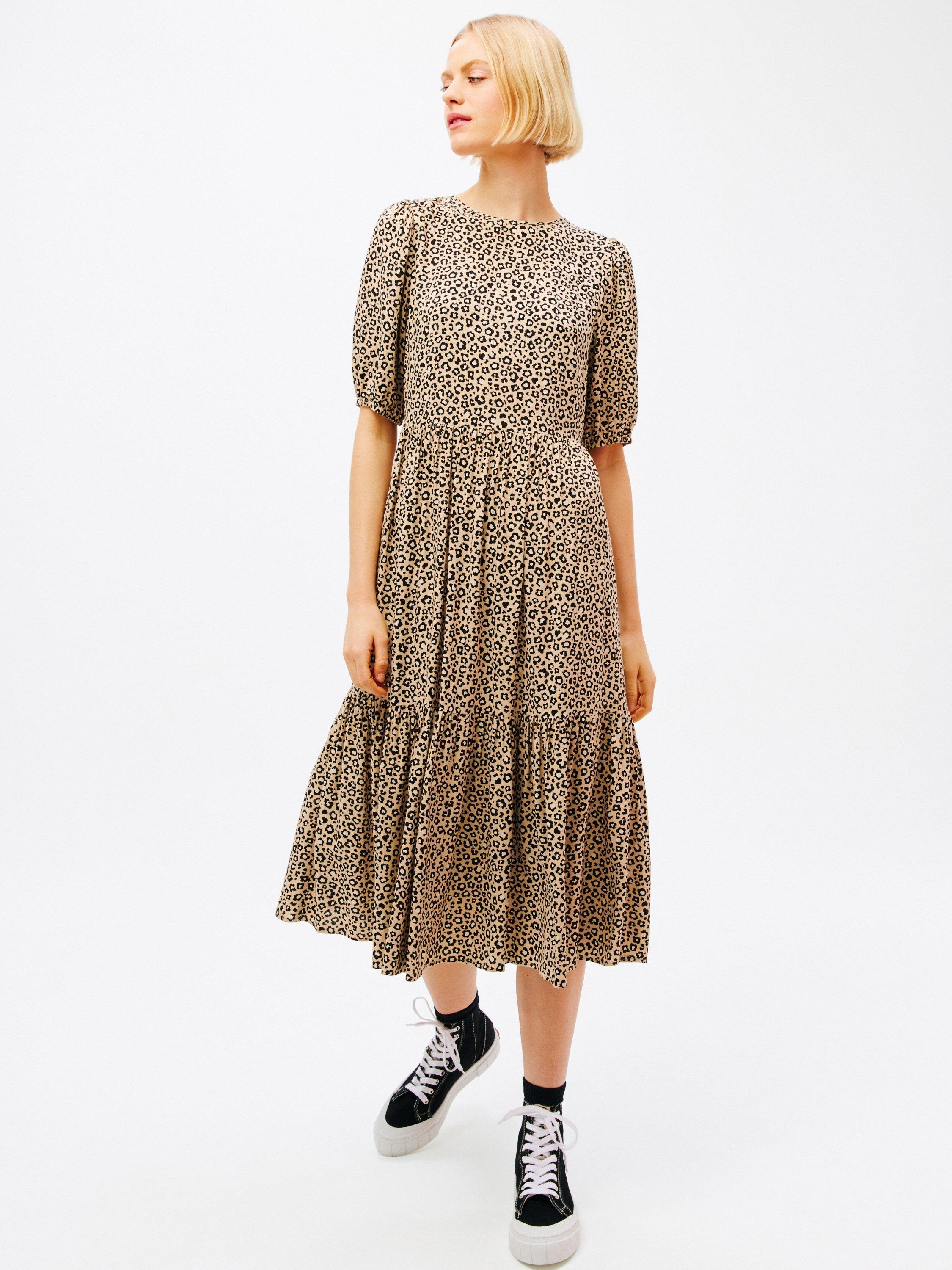 John Lewis ANYDAY Retro Animal Print Tiered Midi Dress, Neutral