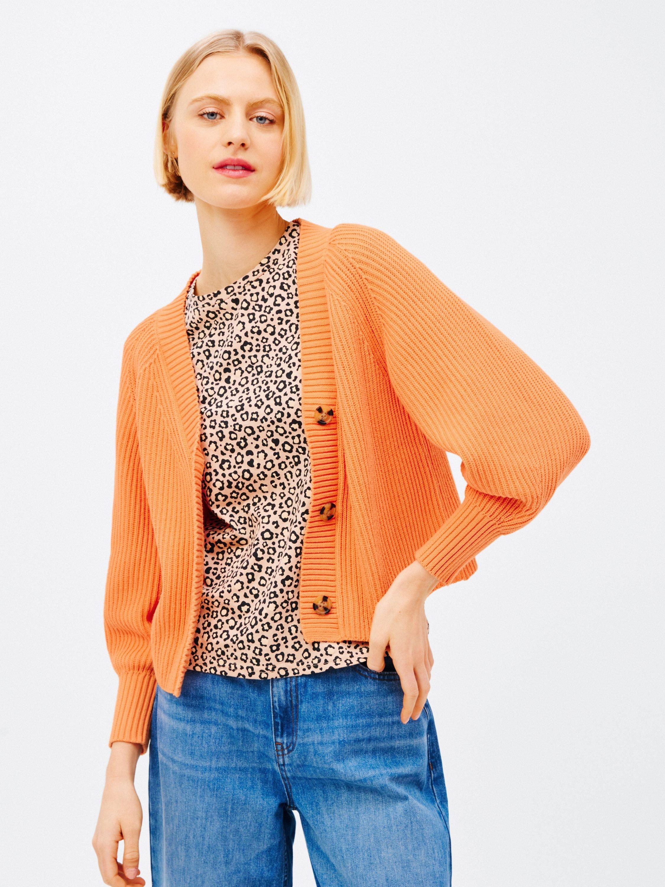 John Lewis ANYDAY Plain Ribbed Cropped Cardigan, Tangerine Orange