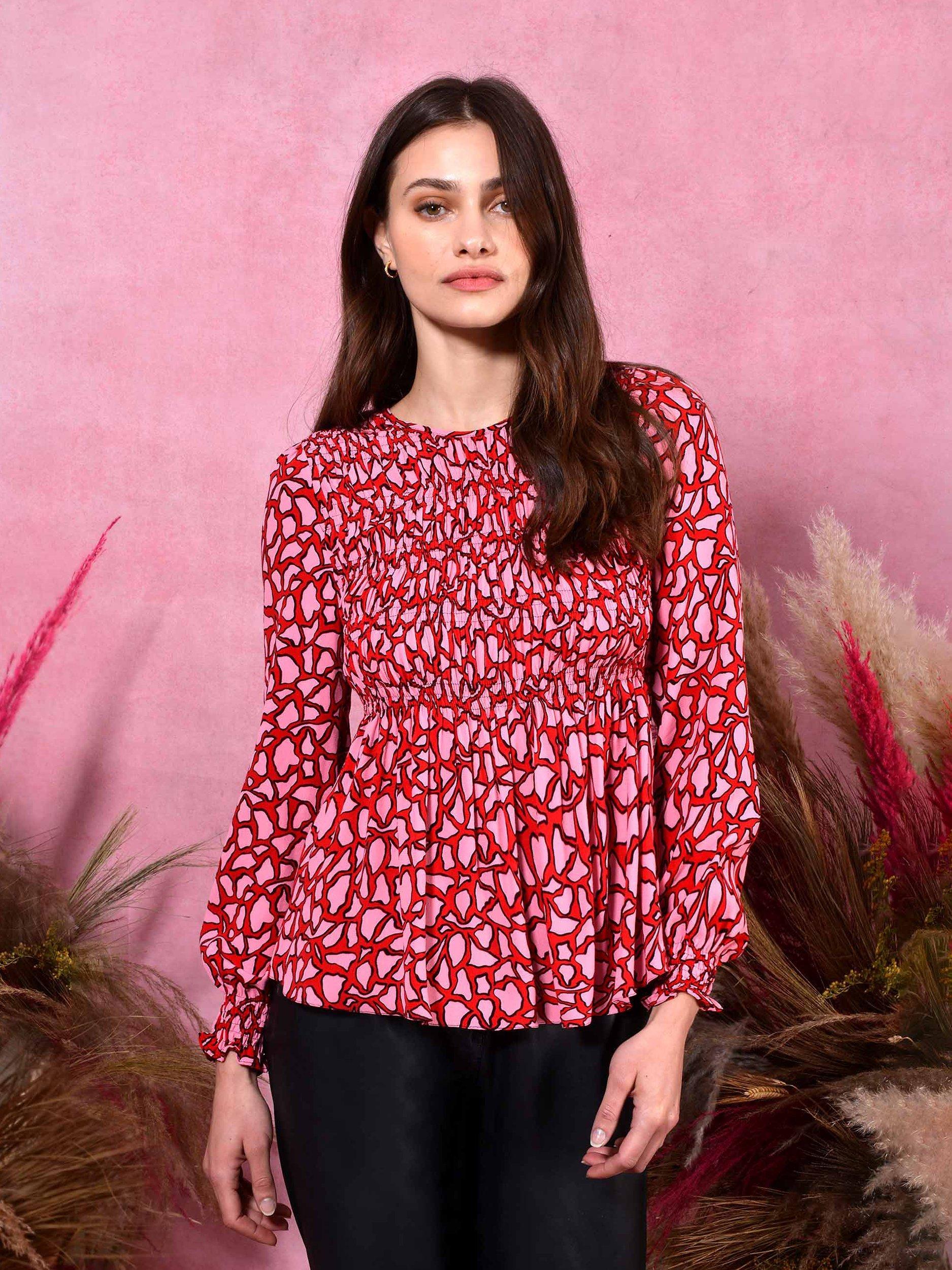Ro&Zo Shirred Blouse, Pink