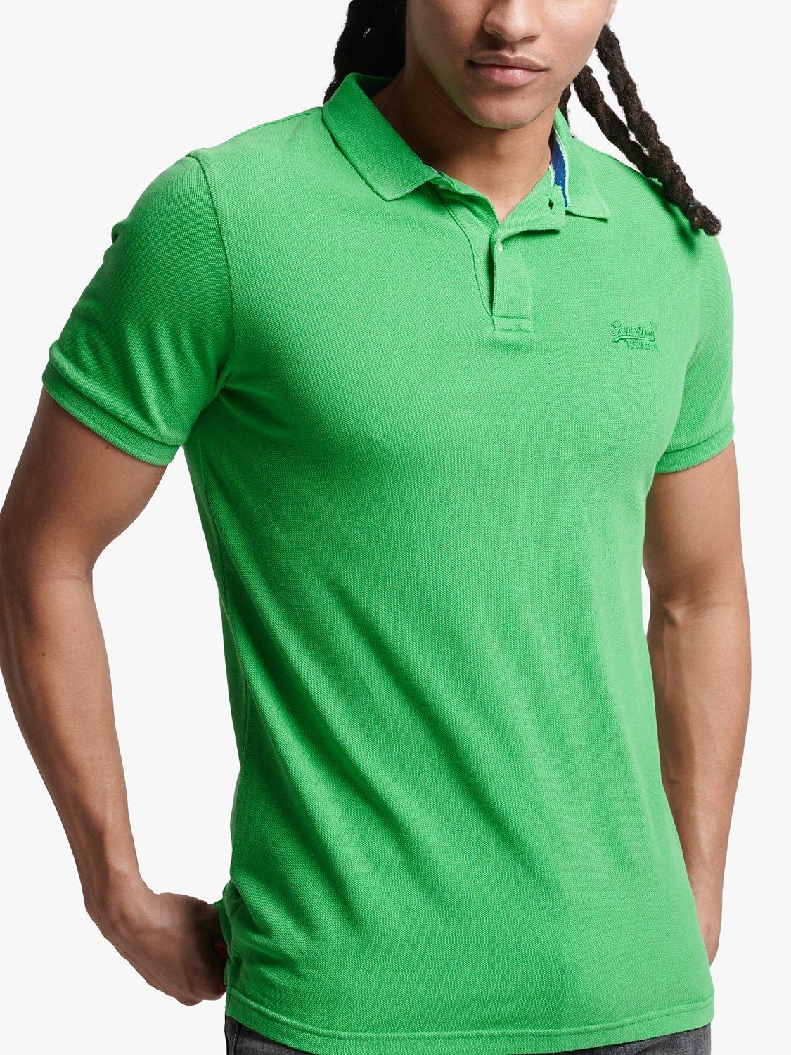 Superdry Vintage Destroy Short Sleeve Organic Cotton Polo Shirt, Kelly Green