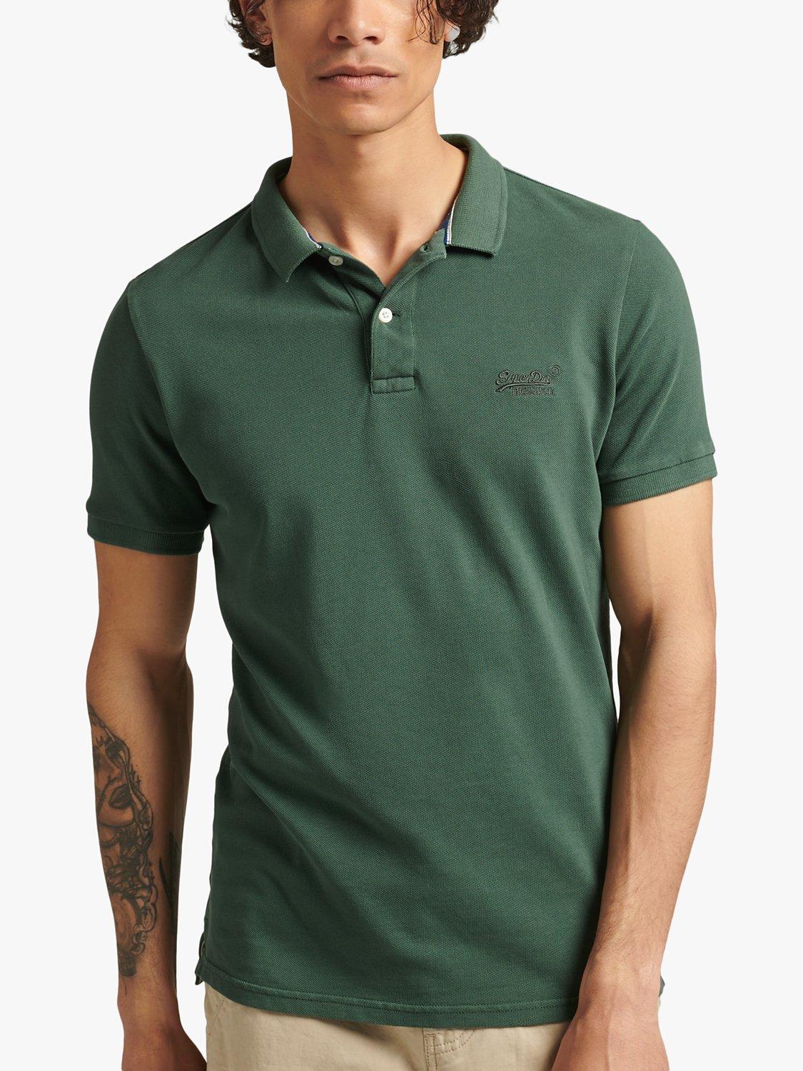 Superdry Vintage Destroy Short Sleeve Organic Cotton Polo Shirt, Jungle Green, XXXL