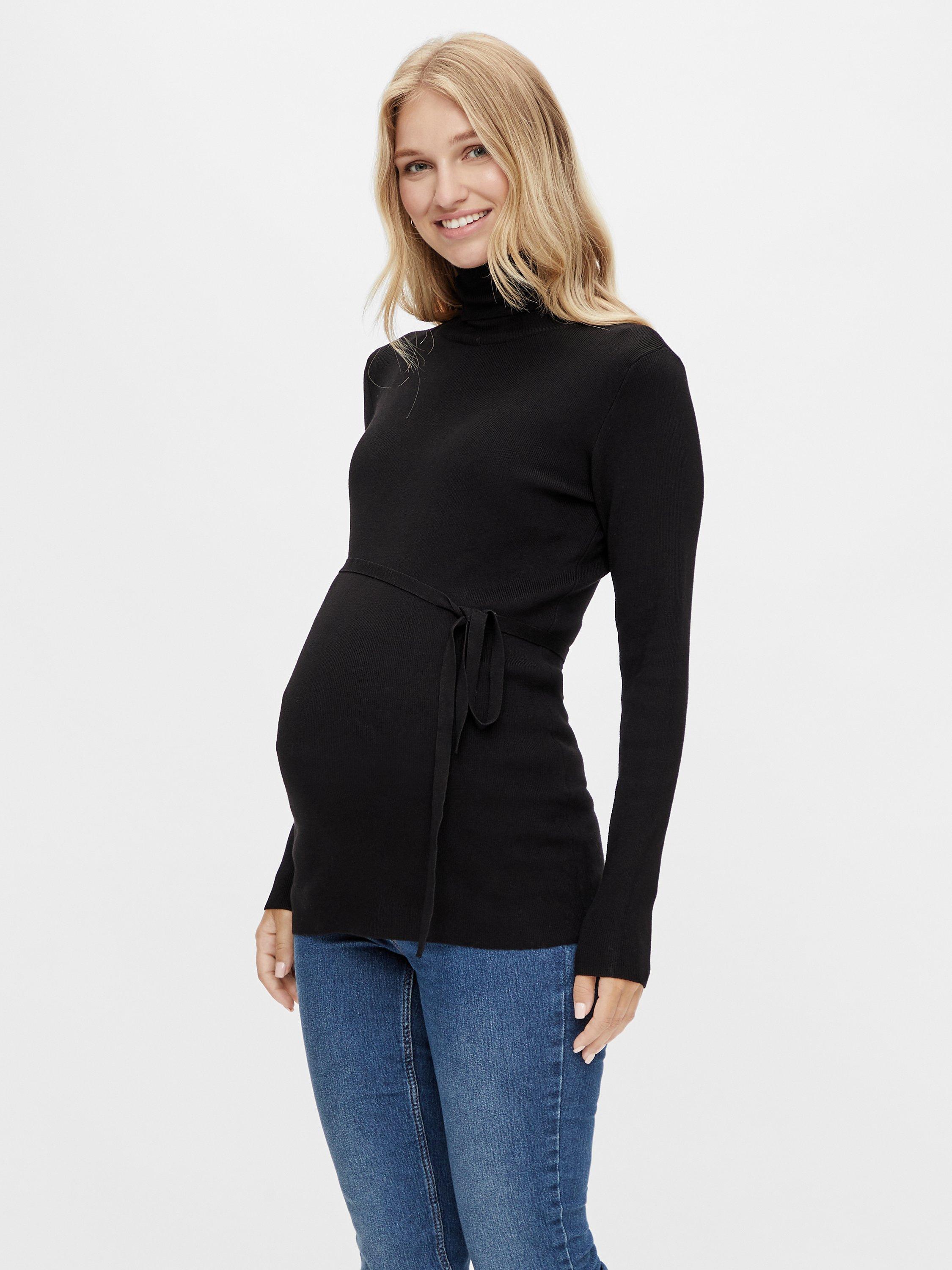 Mamalicious Jacina Plain Tie Waist Maternity Jumper, Black