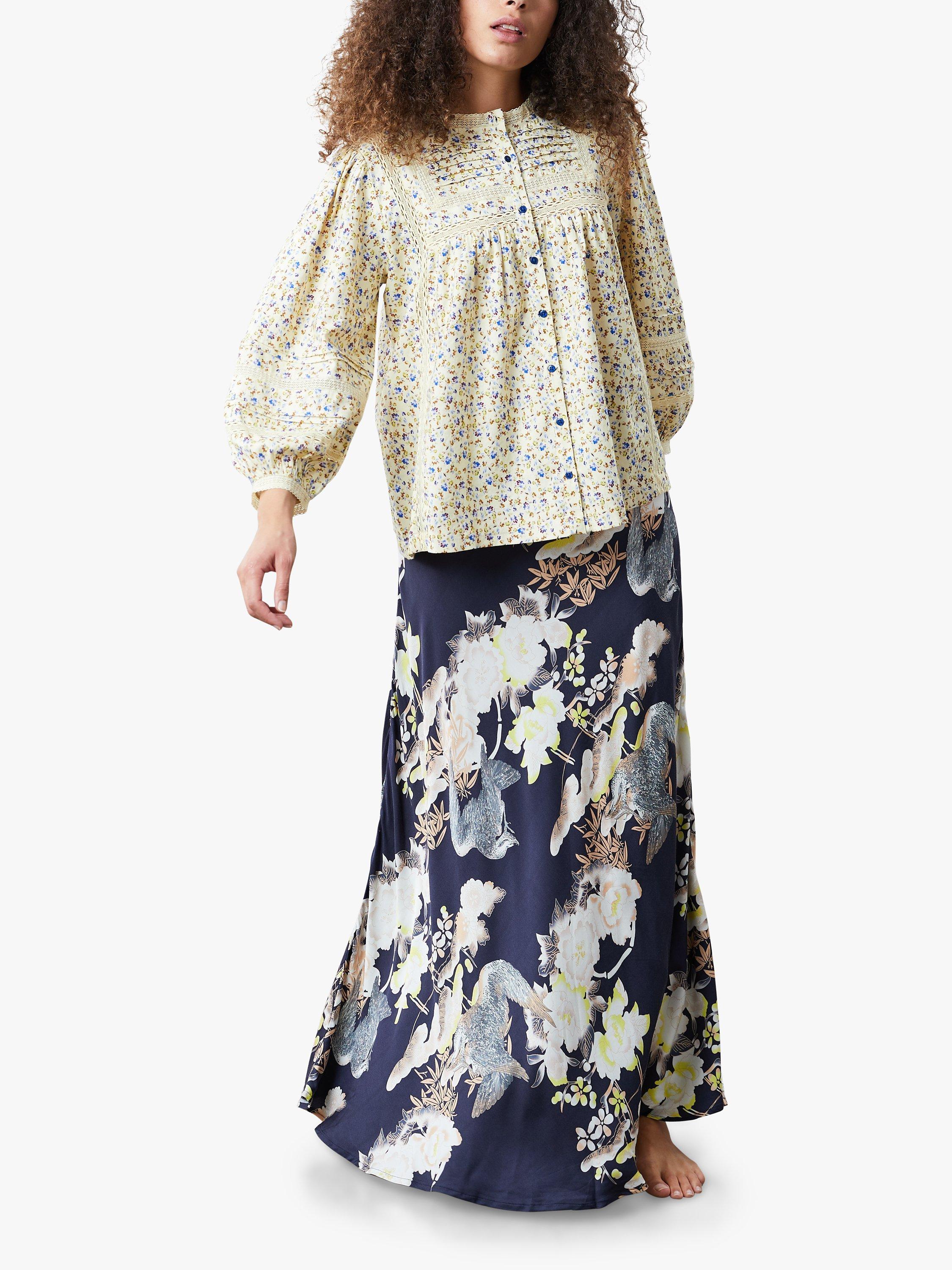 Lollys Laundry Tulia Floral Print Lace Detail Blouse, Cream/Multi