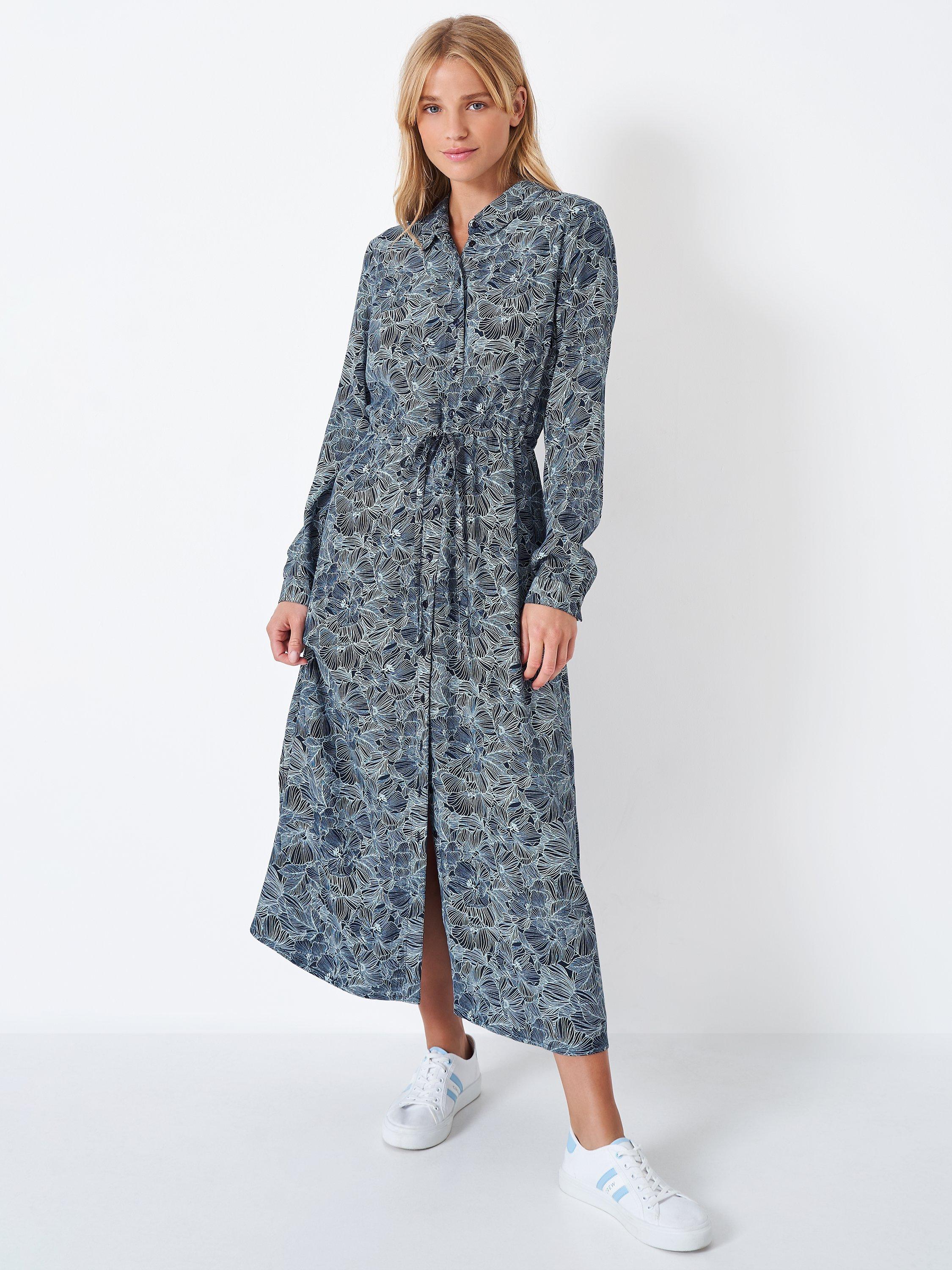 Crew Clothing Tie Waist Shirt Midi Dress, Blue