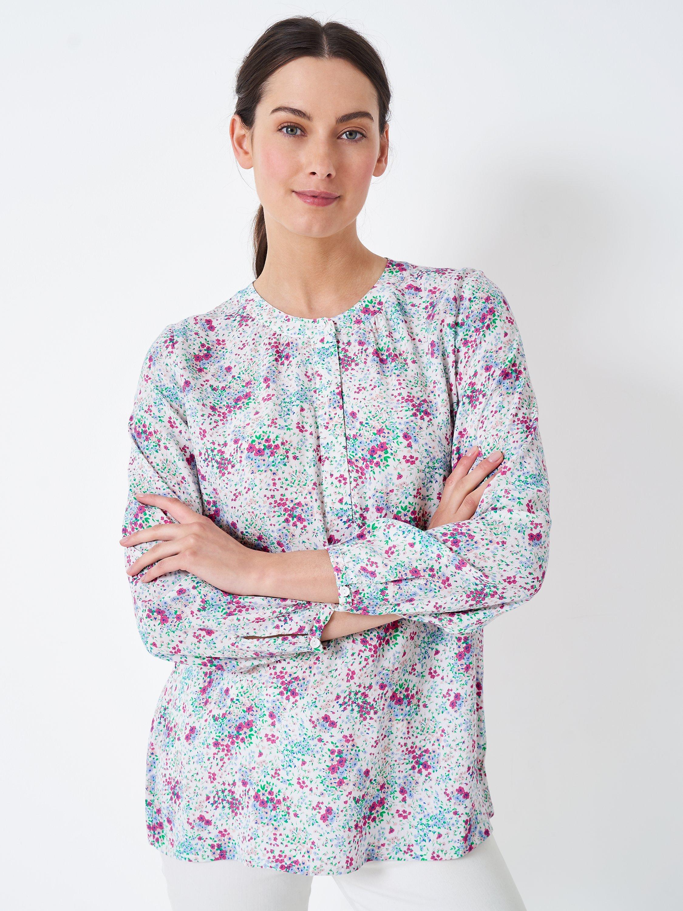 Crew Clothing Clara Floral Print Blouse, White