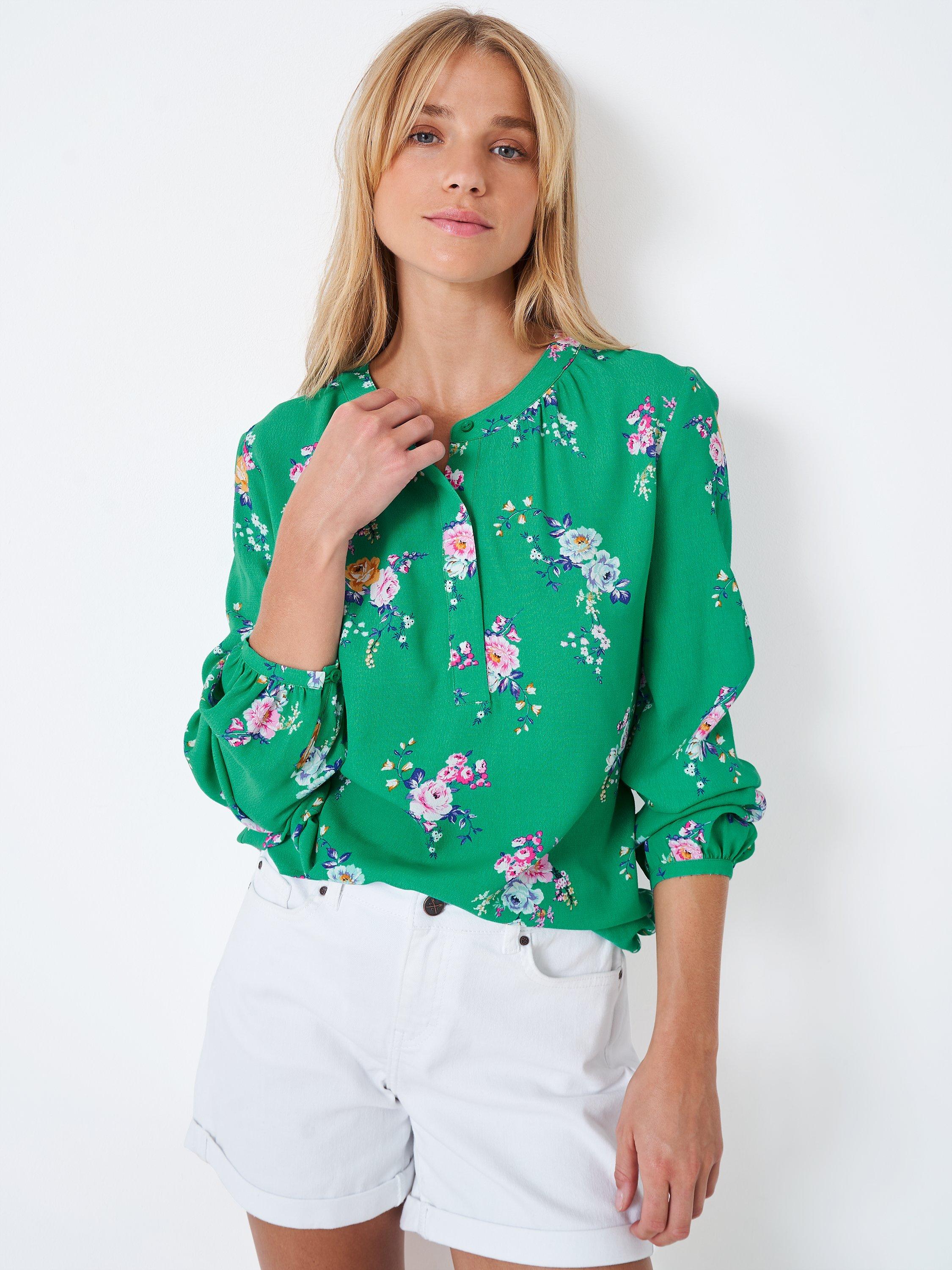 Crew Clothing Clara Floral Print Blouse, Teal Green