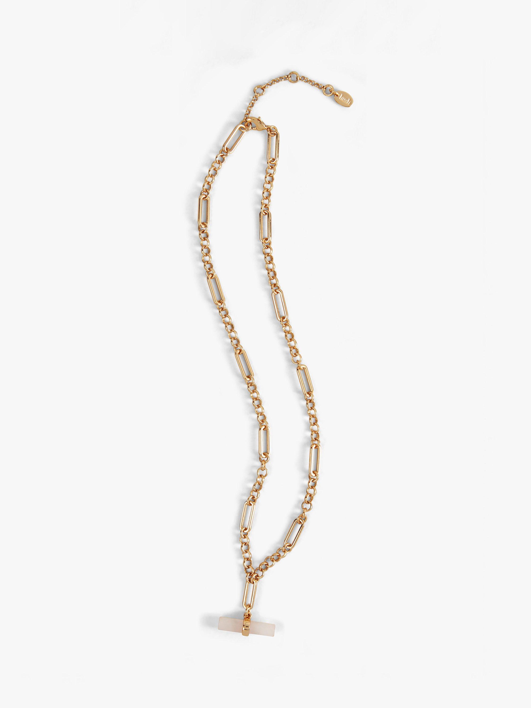 HUSH Heather T-Bar Rose Quartz Necklace, Gold