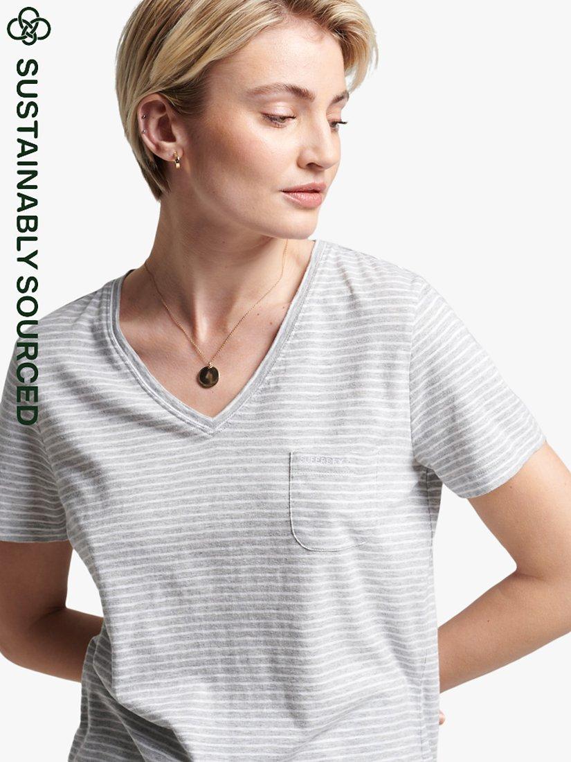 Superdry Studios Pocket V-Neck Stripe T-Shirt, Mid Marl Stripe