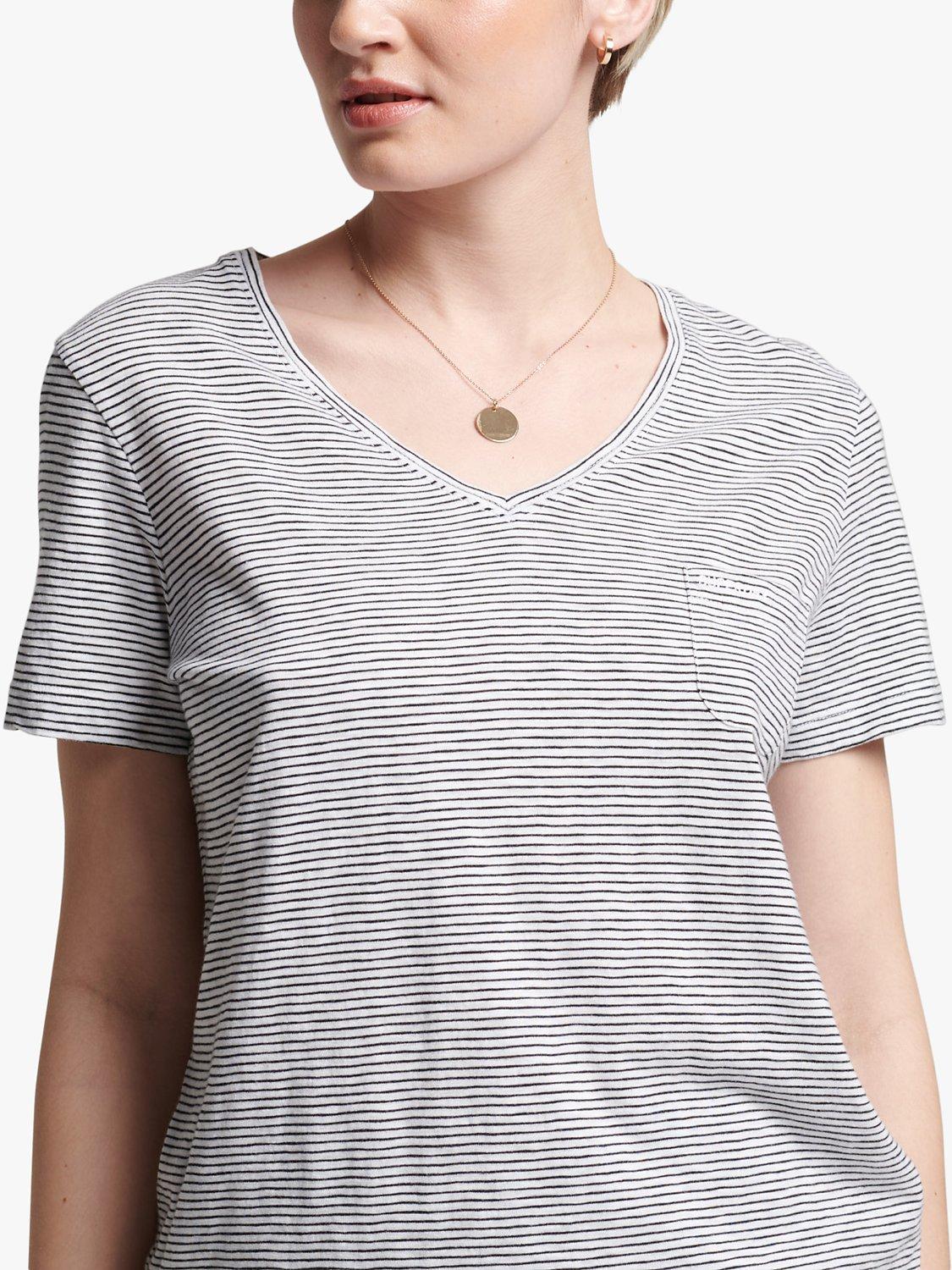 Superdry Studios Pocket V-Neck Stripe T-Shirt, Optic/Black 