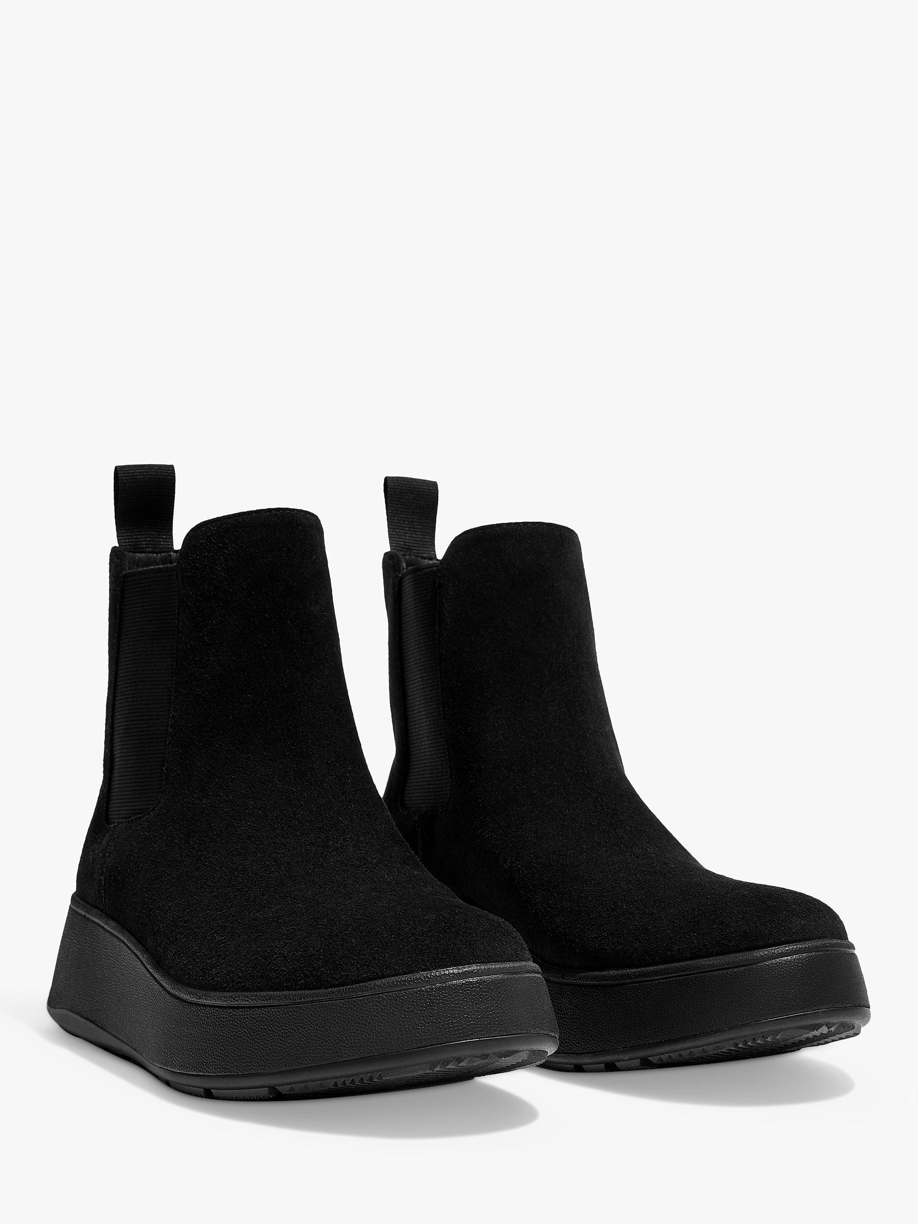 FitFlop Suede Flatform Chelsea Boots, All Black, 3