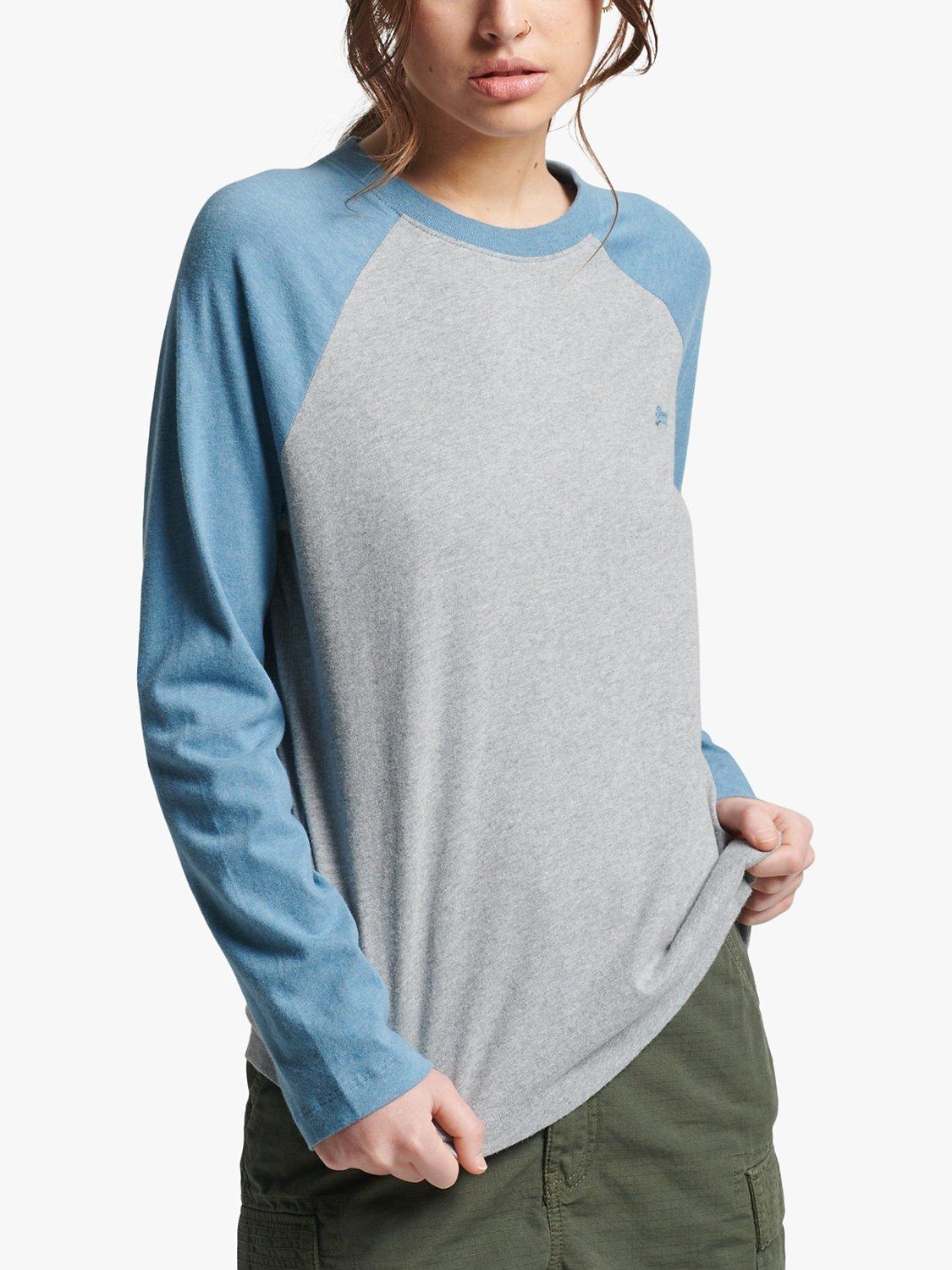 Superdry Vintage Long Sleeve Baseball T-Shirt, Blue/Grey Marl