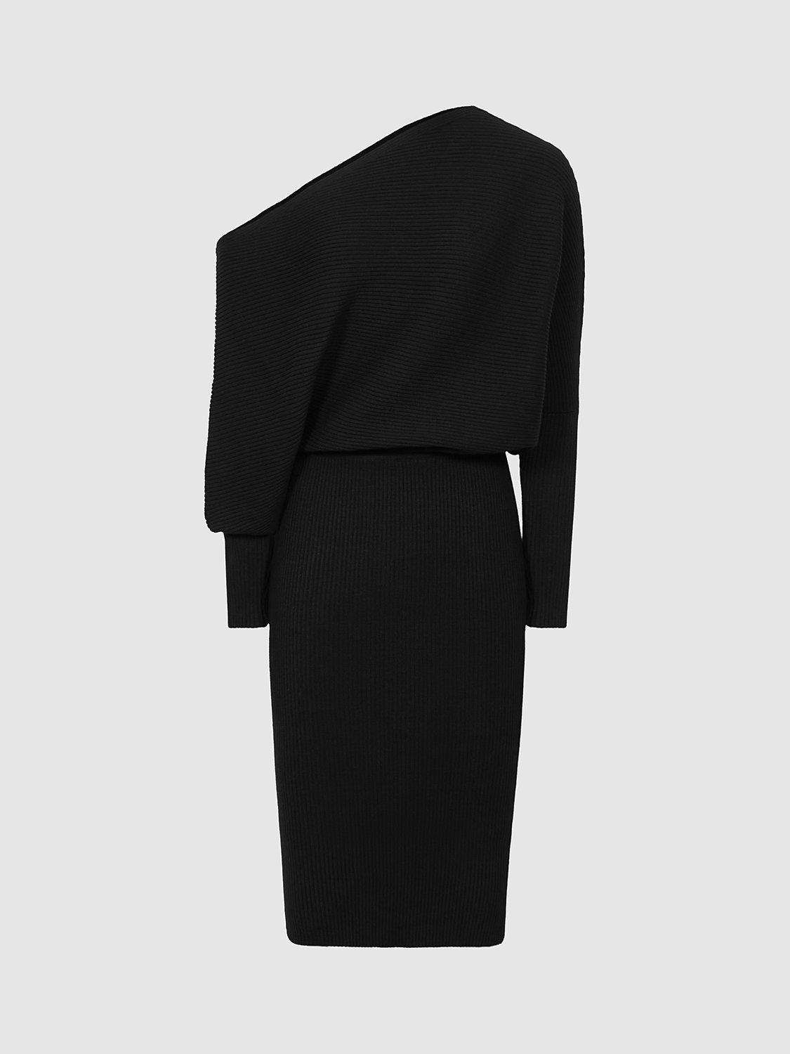Product image 6 of 6, which shows Reiss Lara Ribbed Knee Length Jumper Dress, Black, XS
