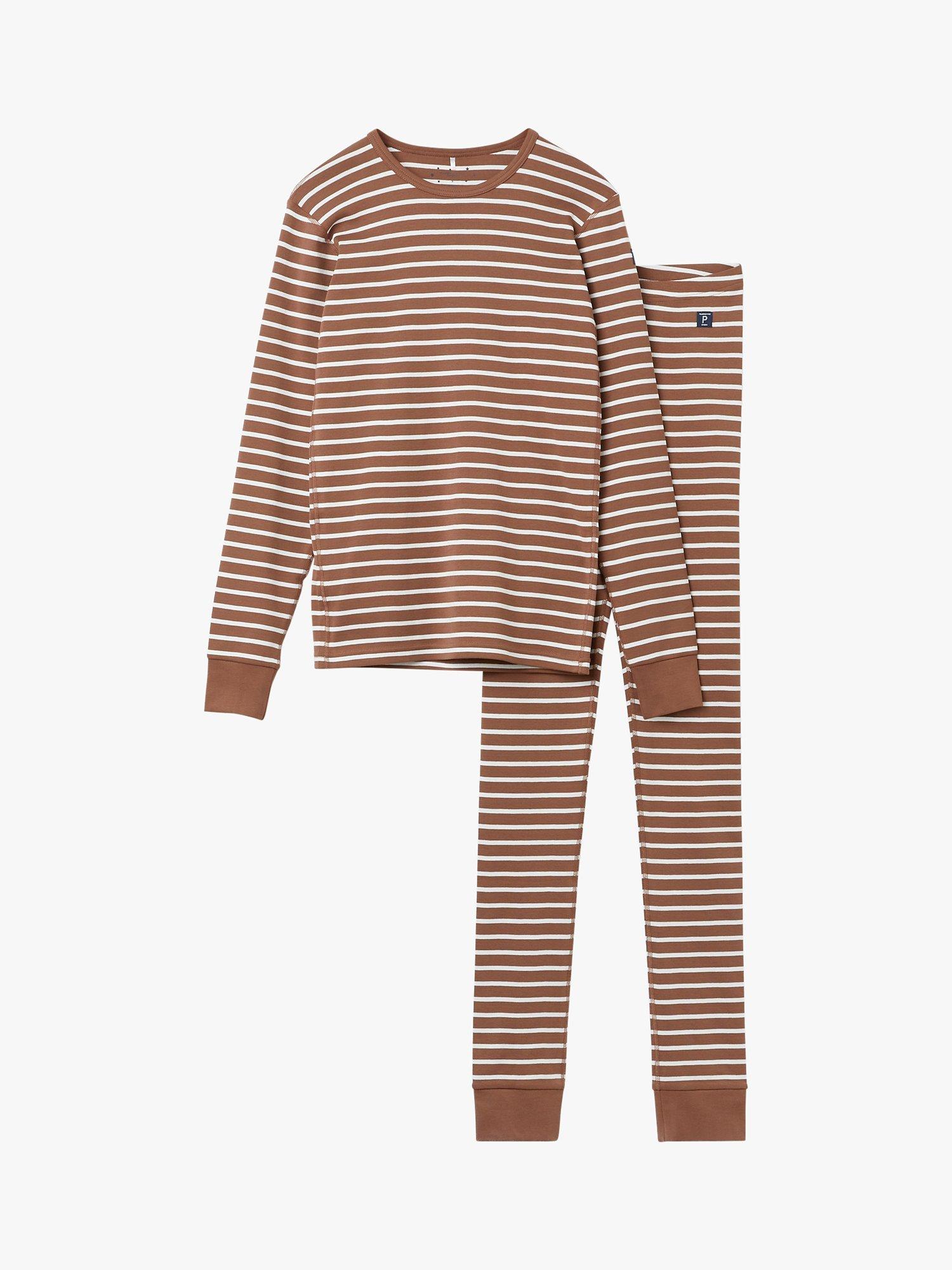 Polarn O. Pyret GOTS Organic Cotton Stripe Print Pyjama Set, Brown, S