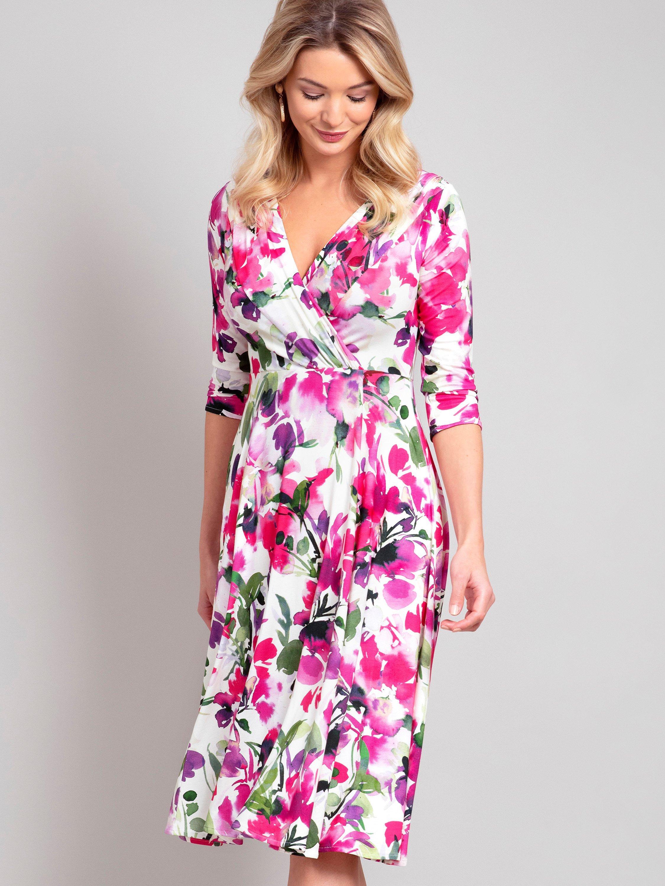 Alie Street Annie Floral Wrap Dress, Fuchsia Florals