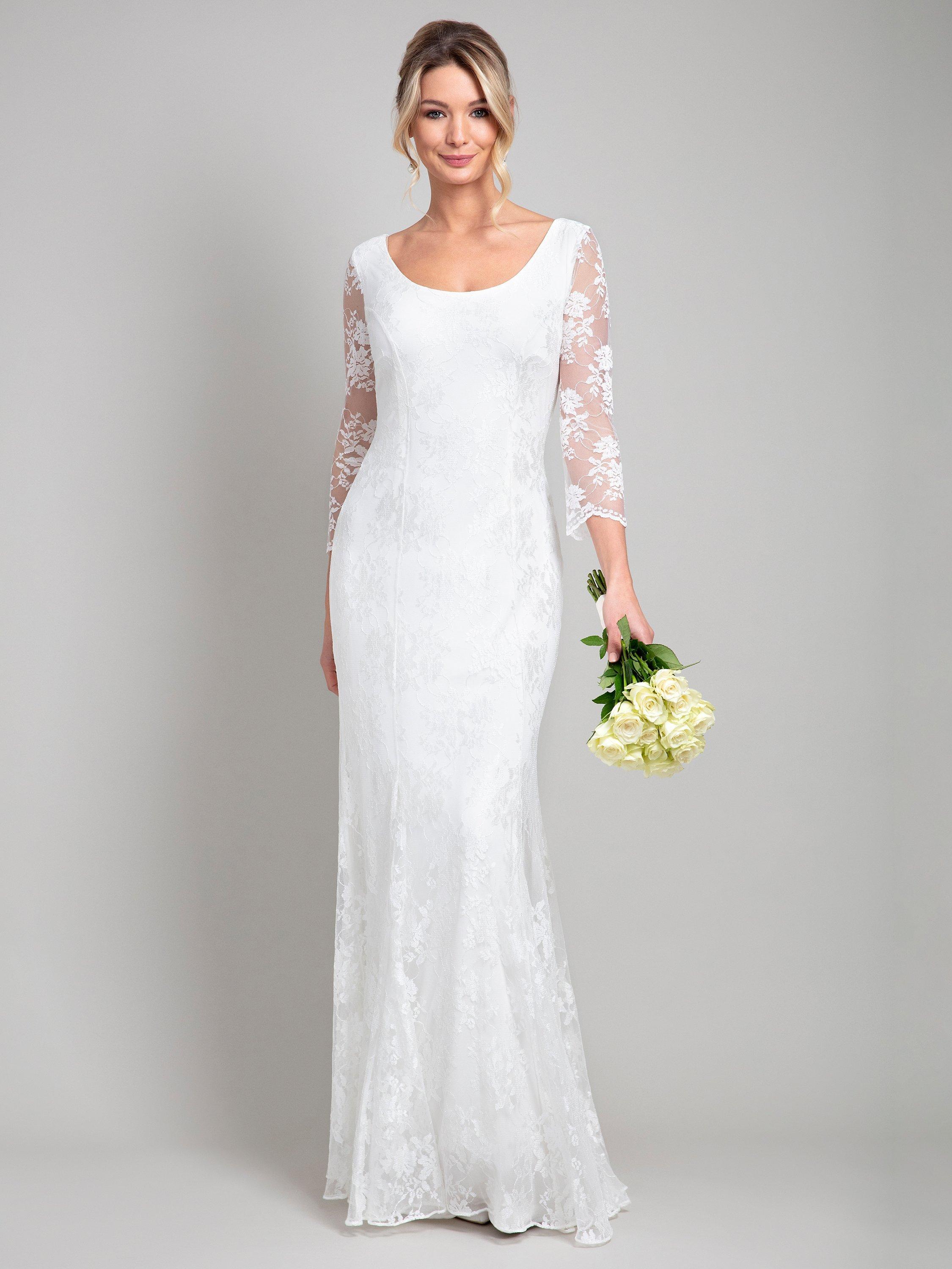 Product image 1 of 4, which shows Alie Street Maria Floor Length Wedding Gown, Ivory, 6-8