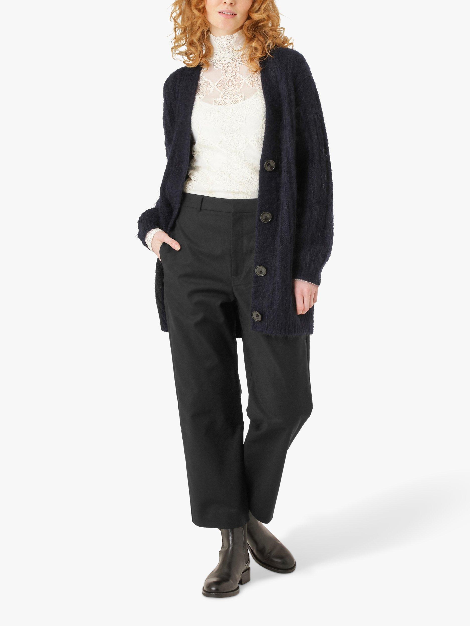 Noa Noa Myra Mohair Blend Cable Knit Cardigan, Dark Navy