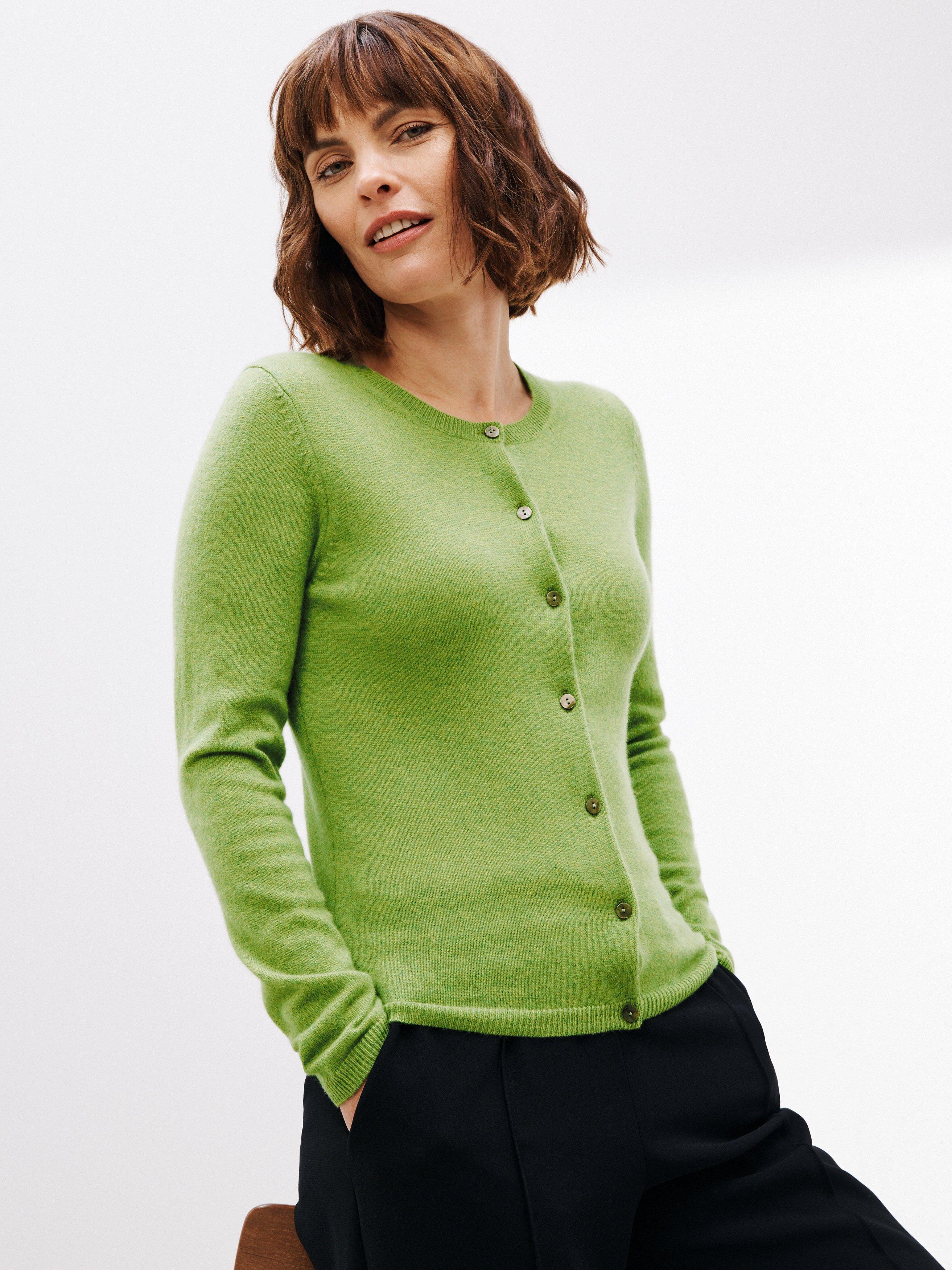 John Lewis Cashmere Crew Neck Cardigan, Green Olive