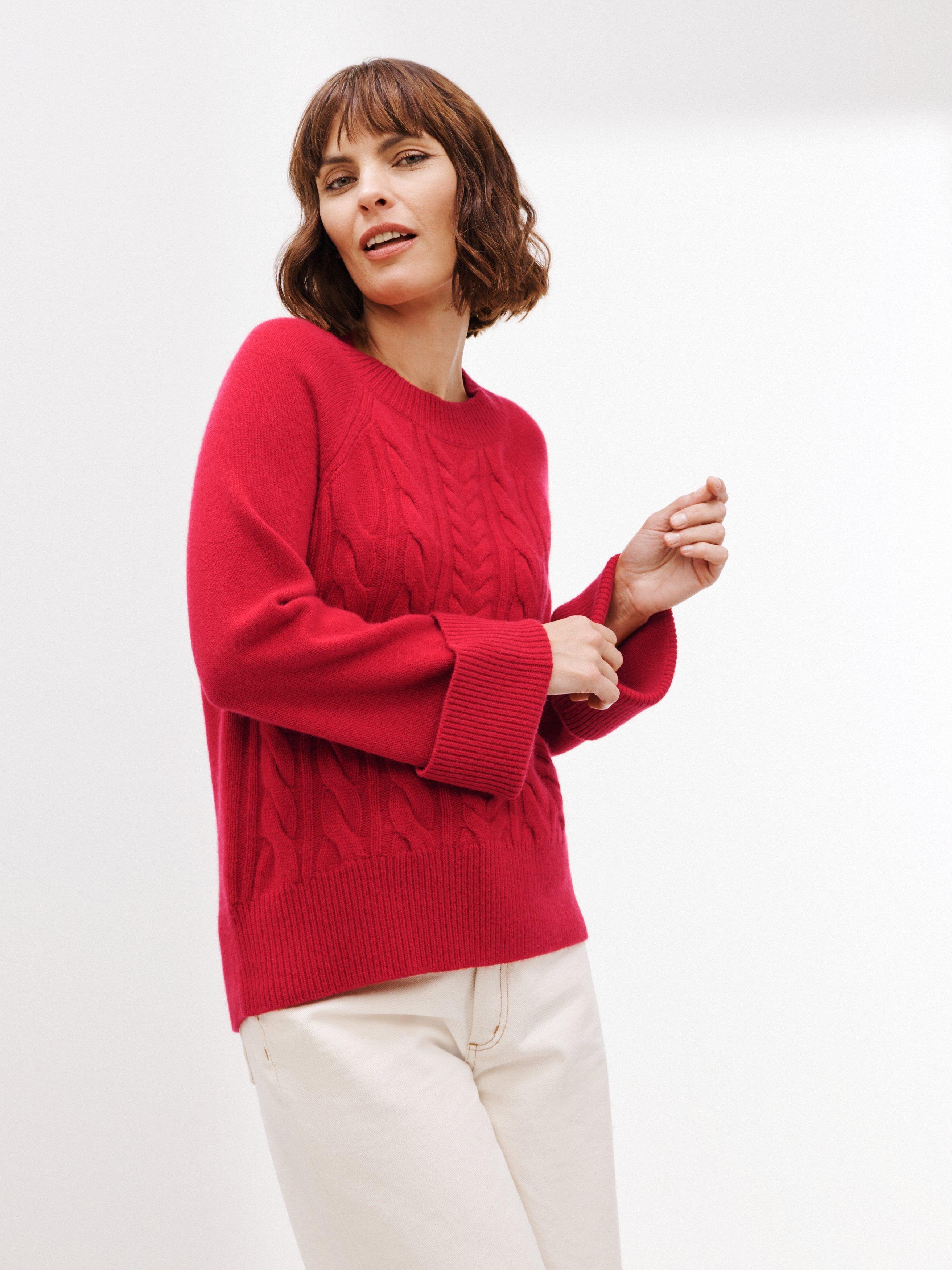 John Lewis Cable Front Cashmere Jumper, Bright Red