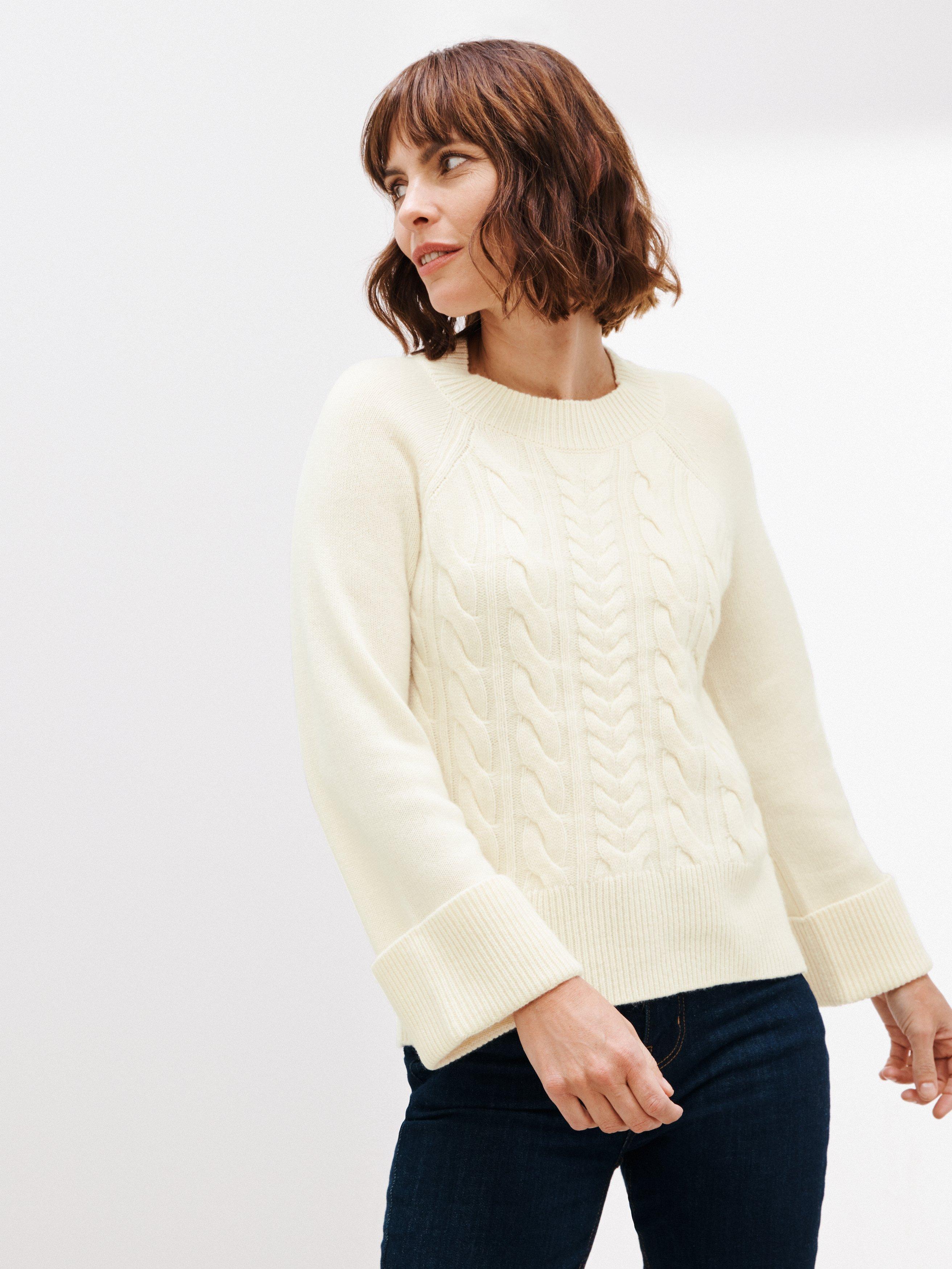 John Lewis Cable Front Cashmere Jumper, Ecru