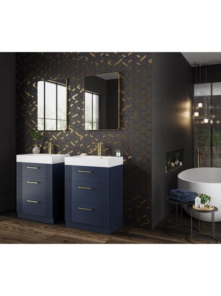 hib. Fusion Curve Bathroom Mirror - view 2, Brushed Brass