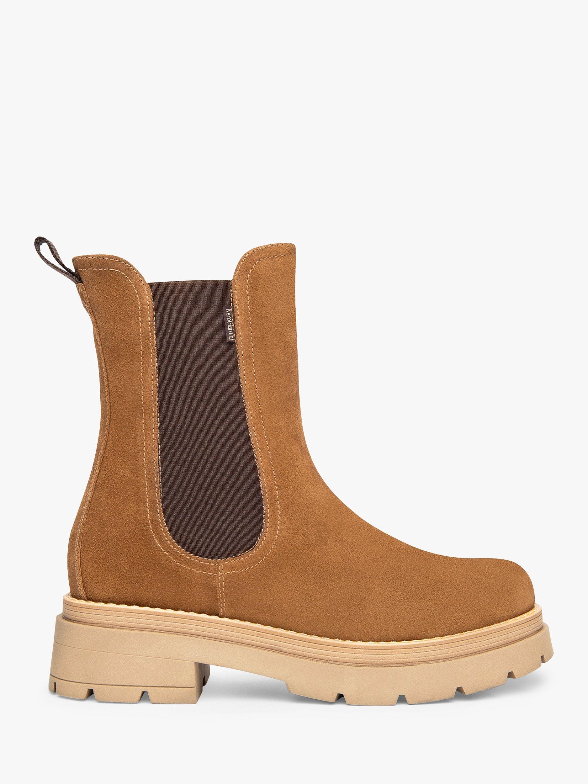 NeroGiardini Suede Tall Chelsea Boots, Tan, 7