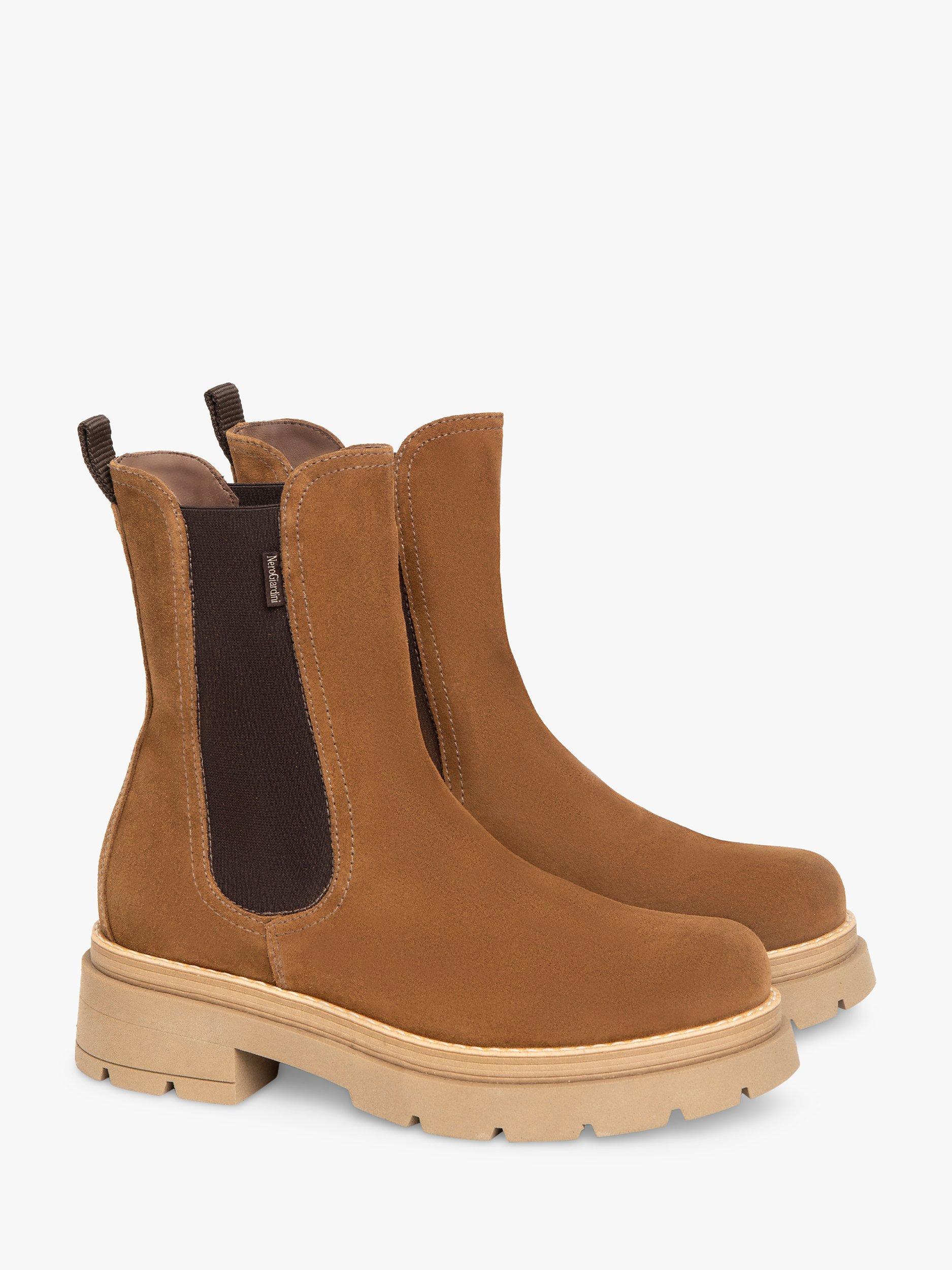 NeroGiardini Suede Tall Chelsea Boots, Tan, 7