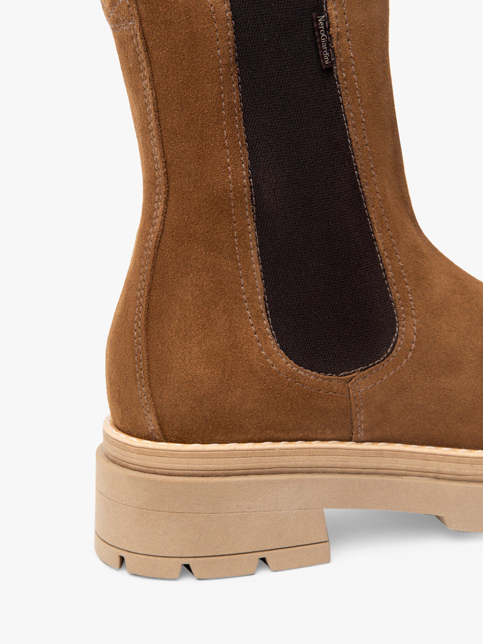 NeroGiardini Suede Tall Chelsea Boots, Tan, 7