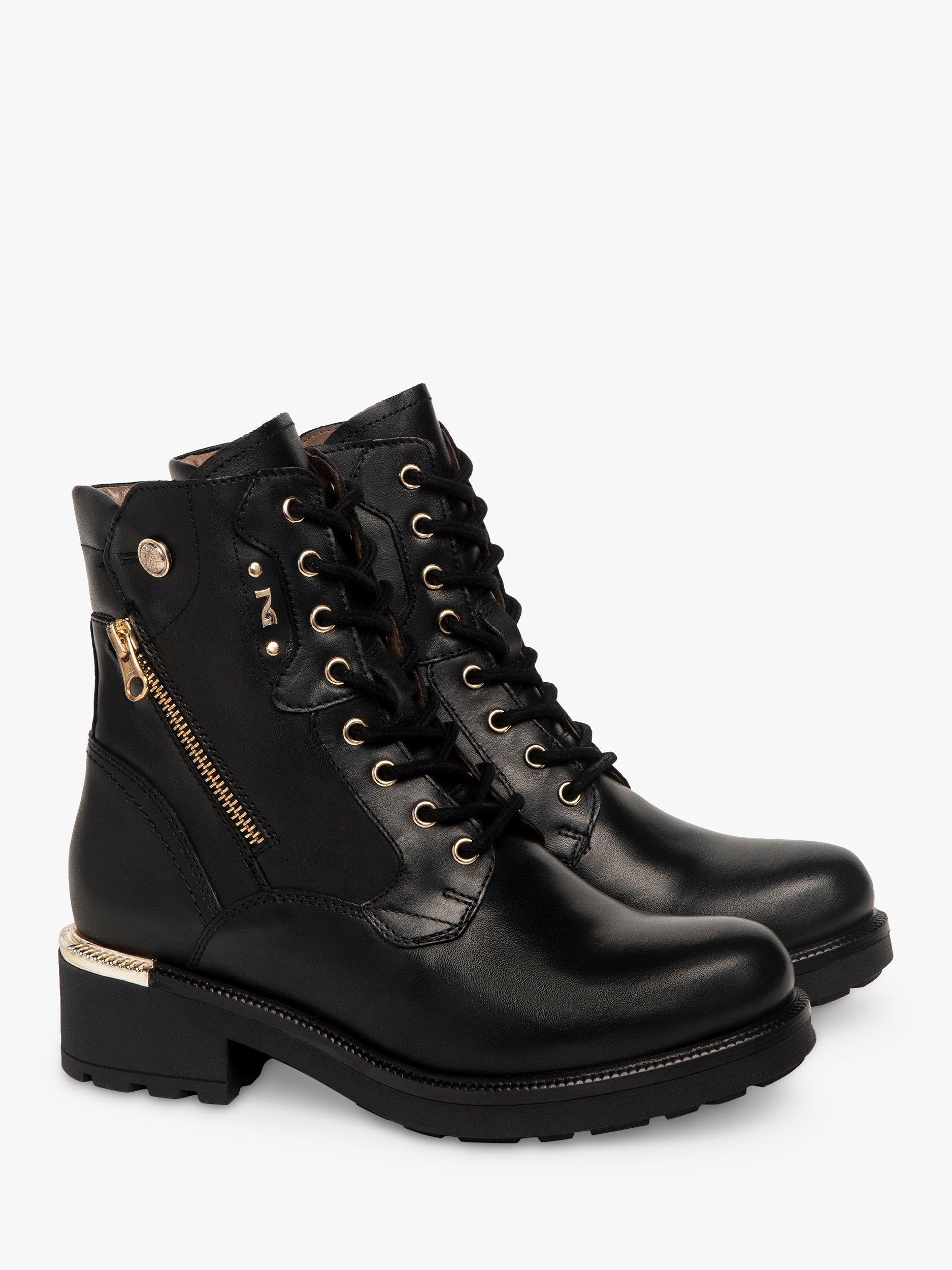 Product image 2 of 5, which shows NeroGiardini Gold Trim Leather Biker Boots, Black, 7